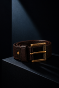 Men's Genuine Leather Belt with Vintage Brass Buckle