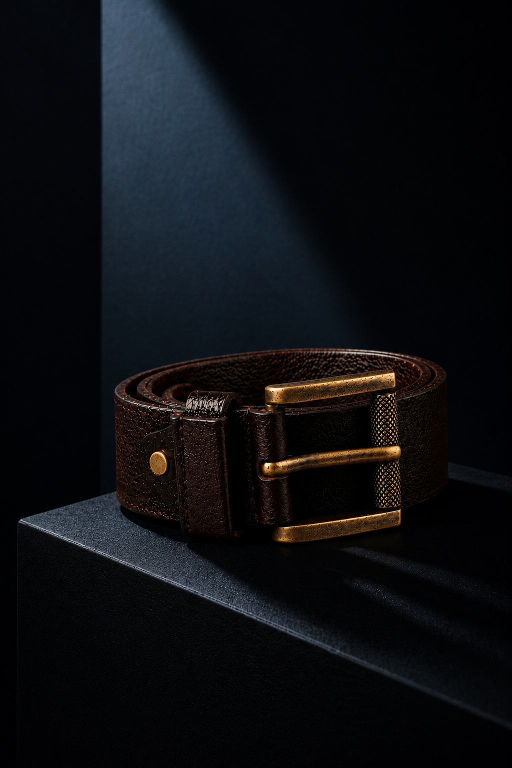 Men's Genuine Leather Belt with Vintage Brass Buckle