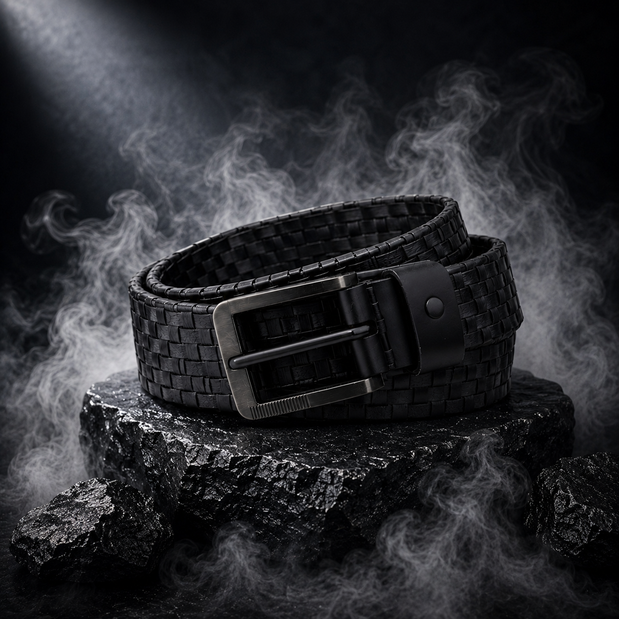 LEYAR Premium Textured Black Leather Belt