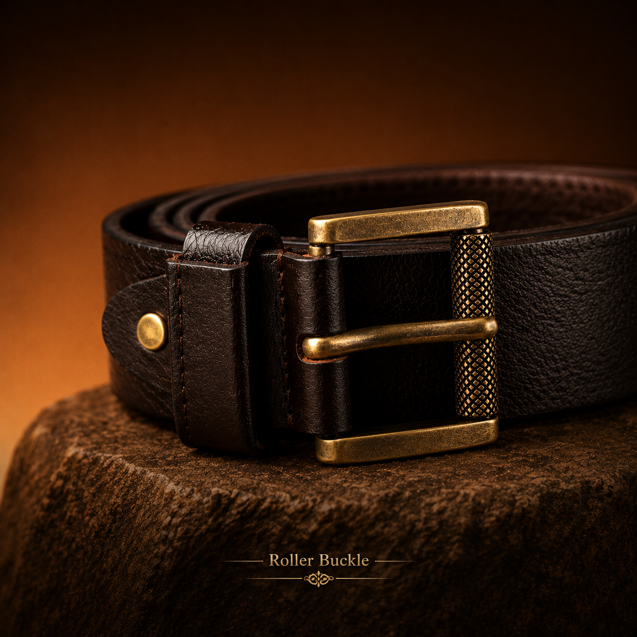 Men's Genuine Leather Belt with Vintage Brass Buckle