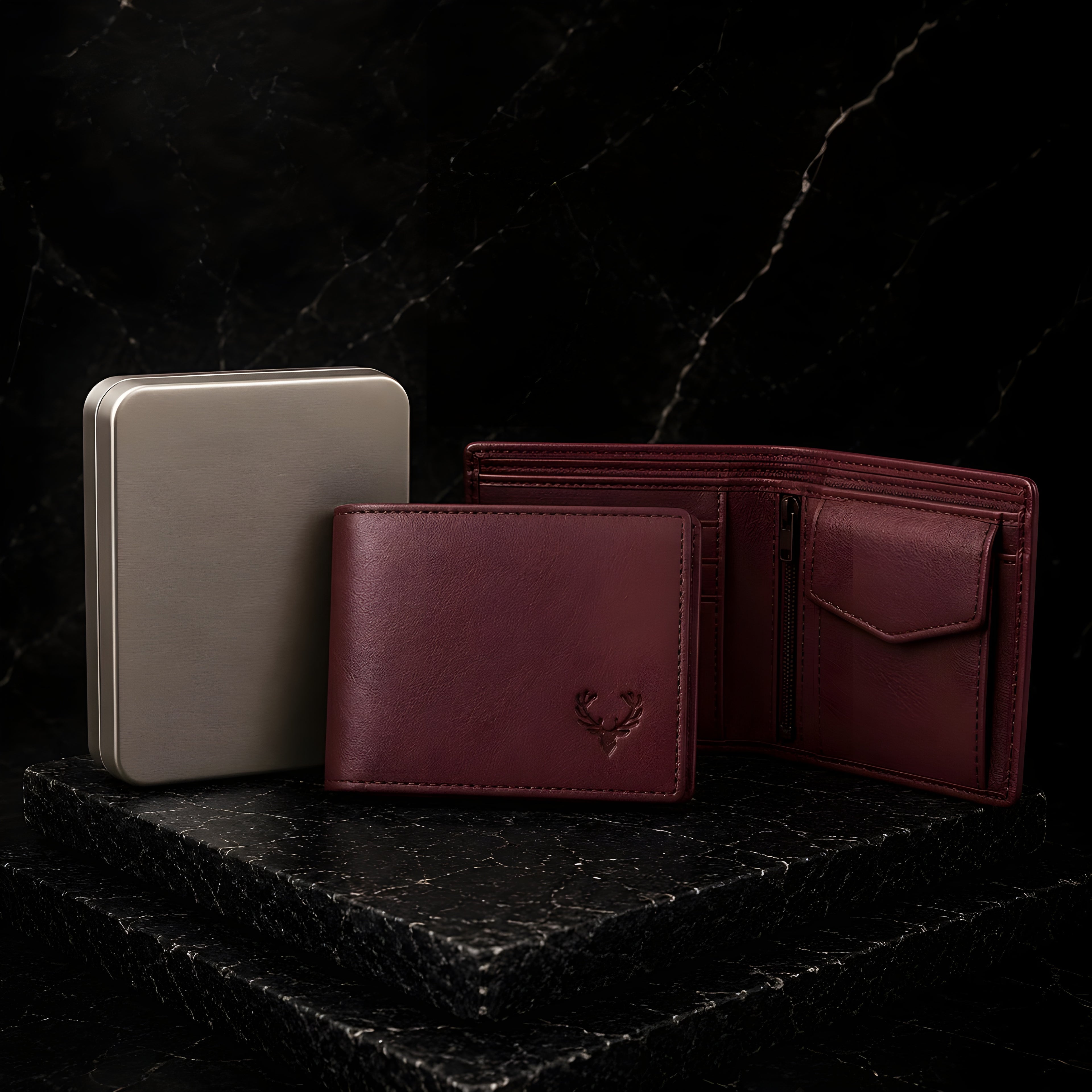 LEYAR Vintage Genuine Leather Bi-Fold Wallet for Men with Coin Pocket, Zip Pocket & Premium Gift Box