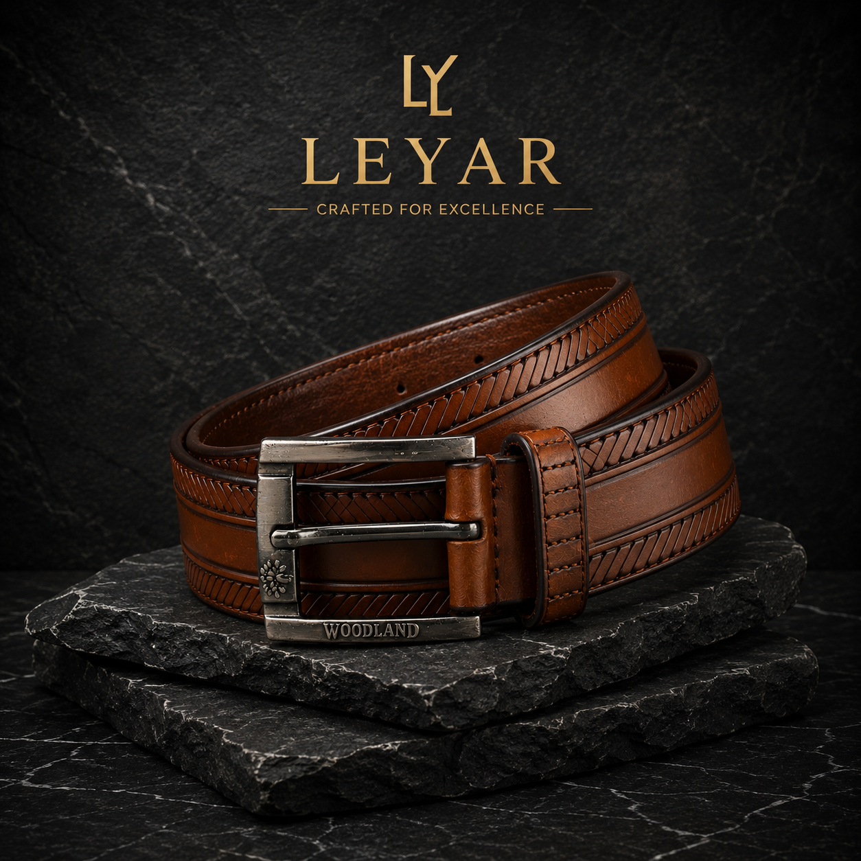 LEYAR Premium Textured Brown Leather Belt – Classic Metal Buckle