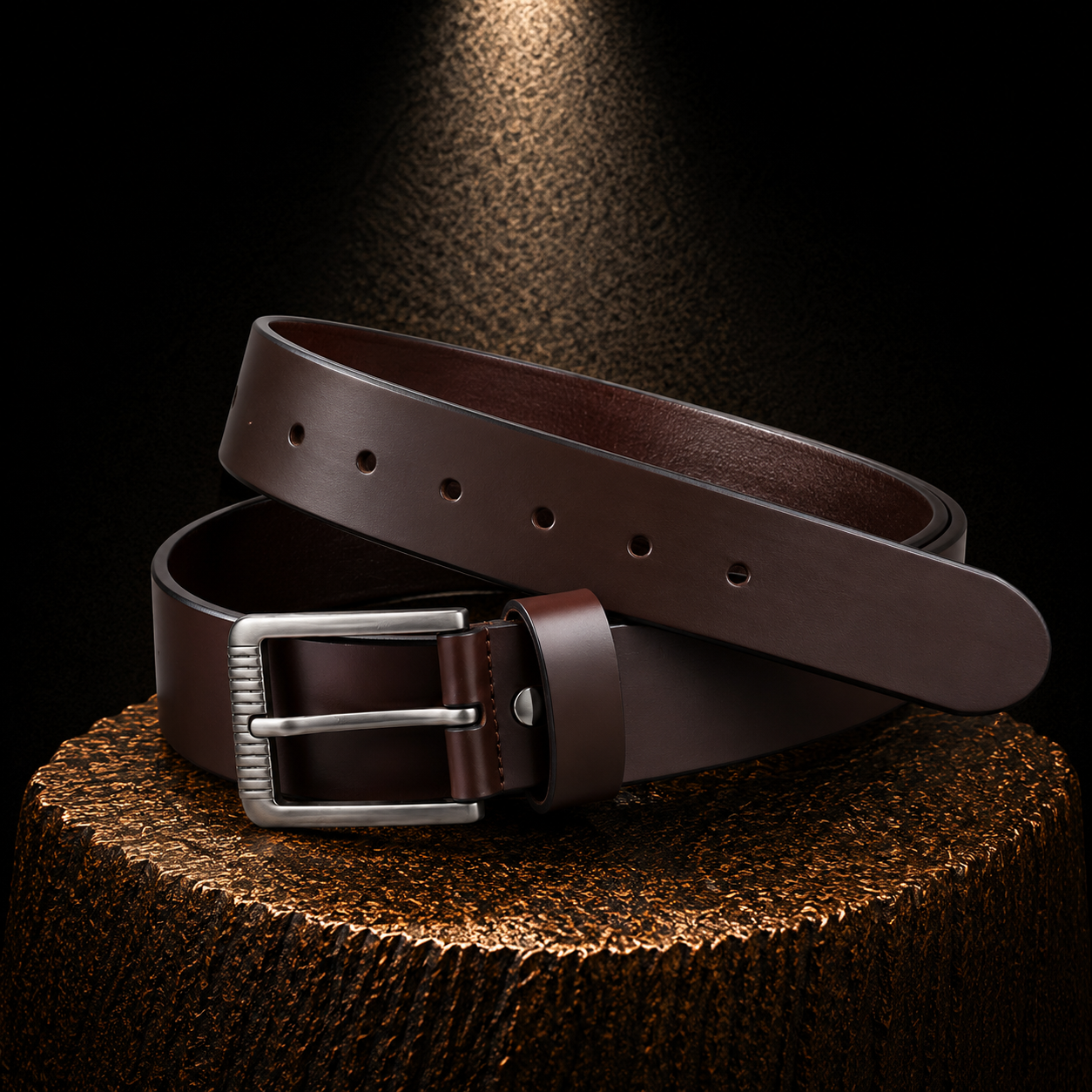 LEYAR Premium Smooth Brown Leather Belt – Classic Metal Timber Buckle