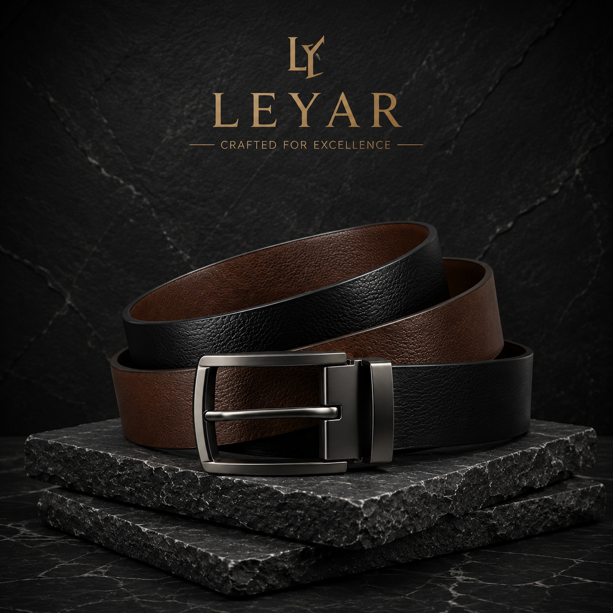 LEYAR Premium Reversible Black & Brown Leather Belt – Rotating Buckle