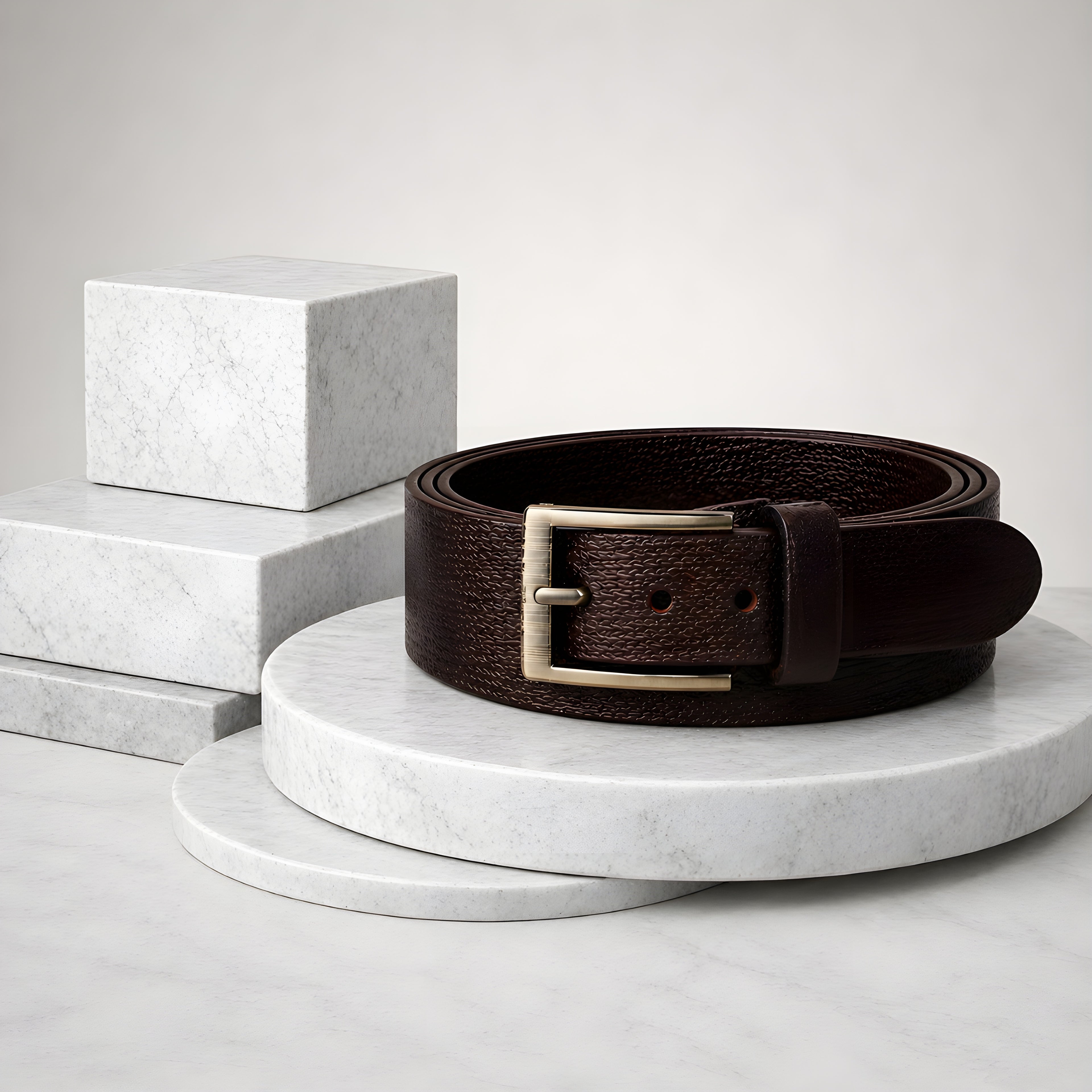 LEYAR Premium Brown Textured Leather Belt – Minimal Classic Buckle