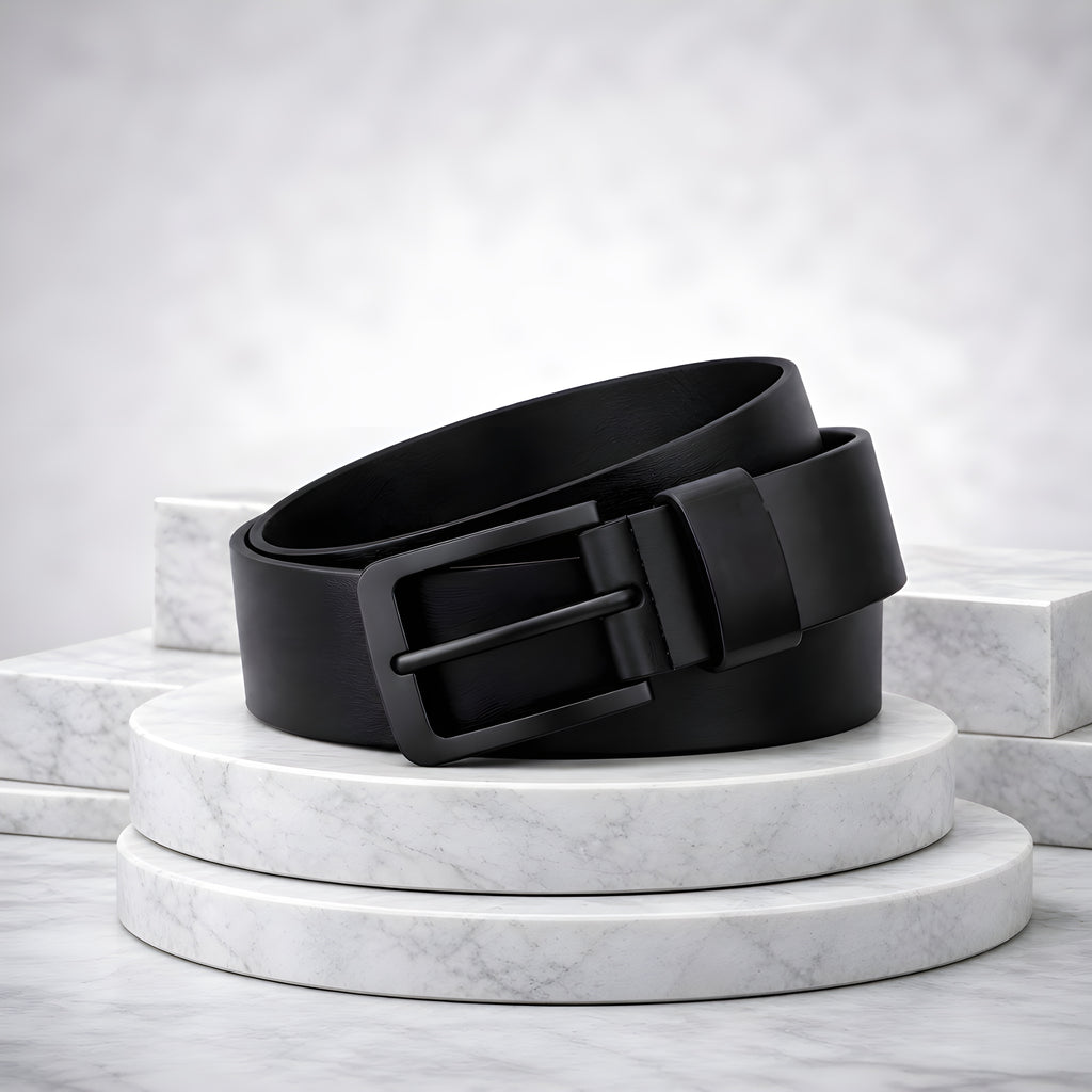 LEYAR Premium Smooth Black Leather Belt – Matte Black Buckle