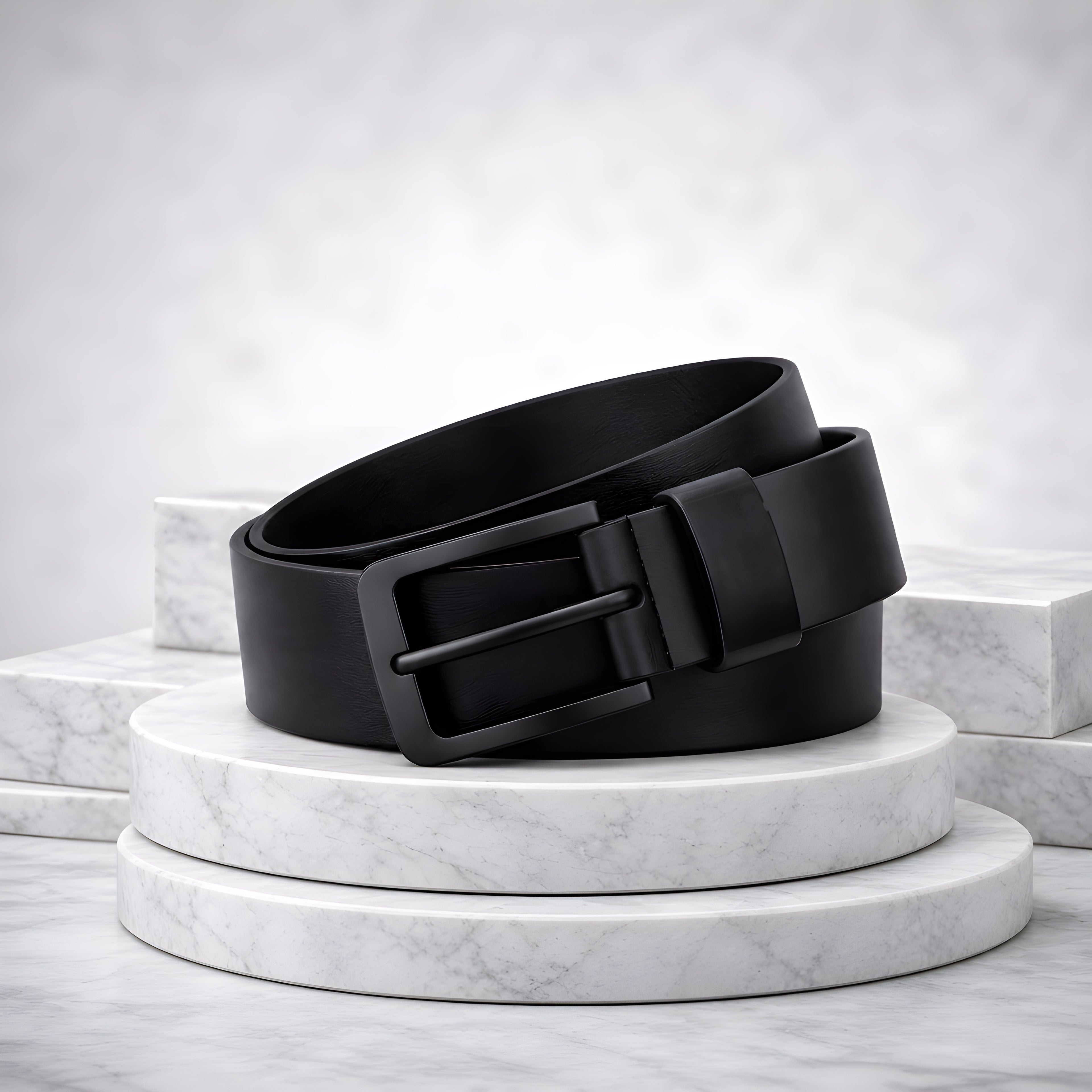LEYAR Premium Smooth Black Leather Belt – Matte Black Buckle