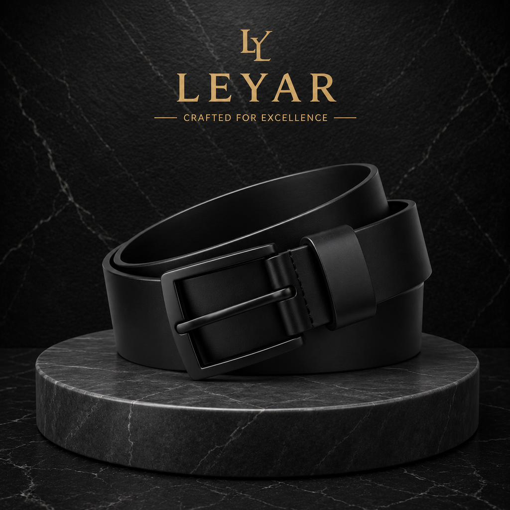 LEYAR Premium Smooth Black Leather Belt – Matte Black Buckle