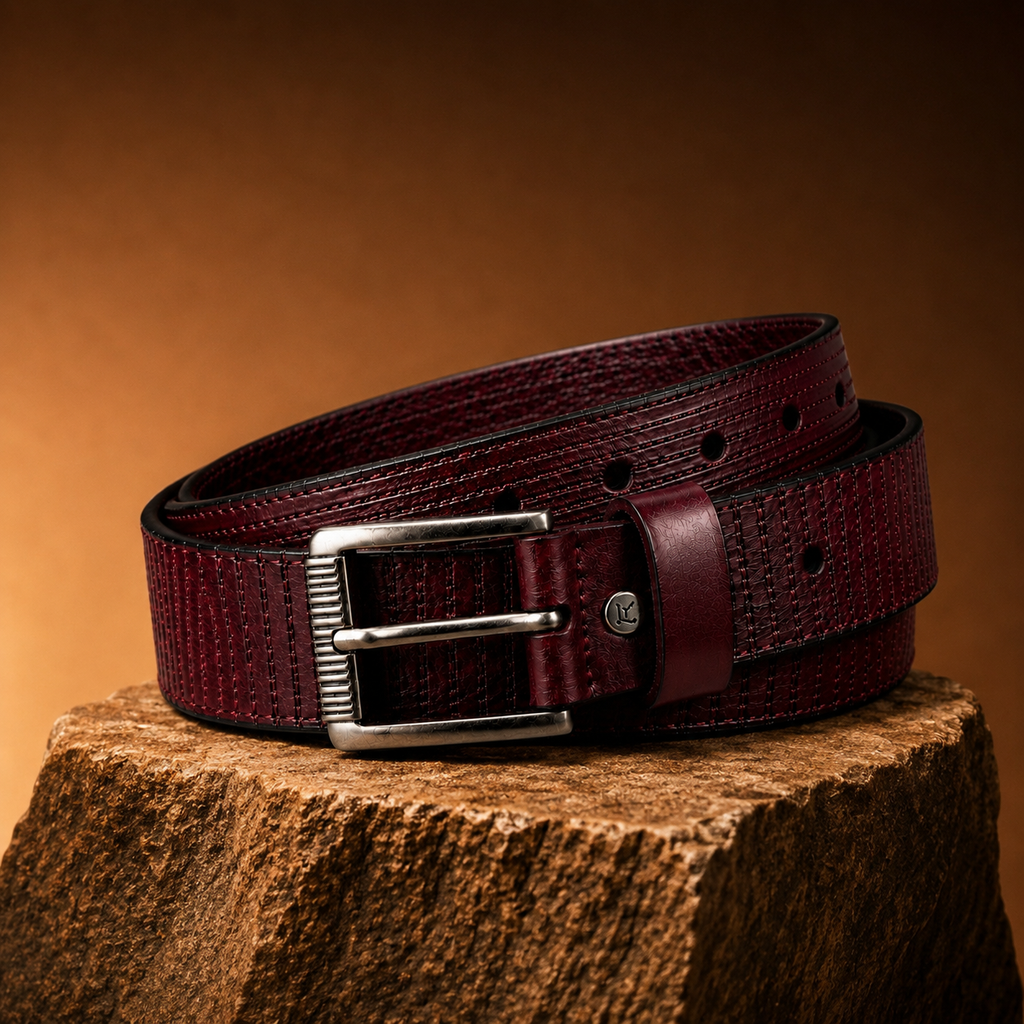 LEYAR Premium Textured Brown Leather Belt – Classic Pin Buckle