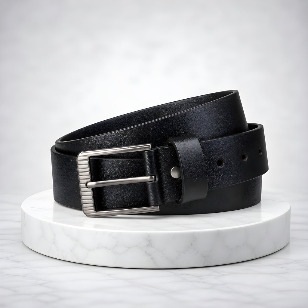 LEYAR Premium Black Leather Belt – Classic Textured Finish
