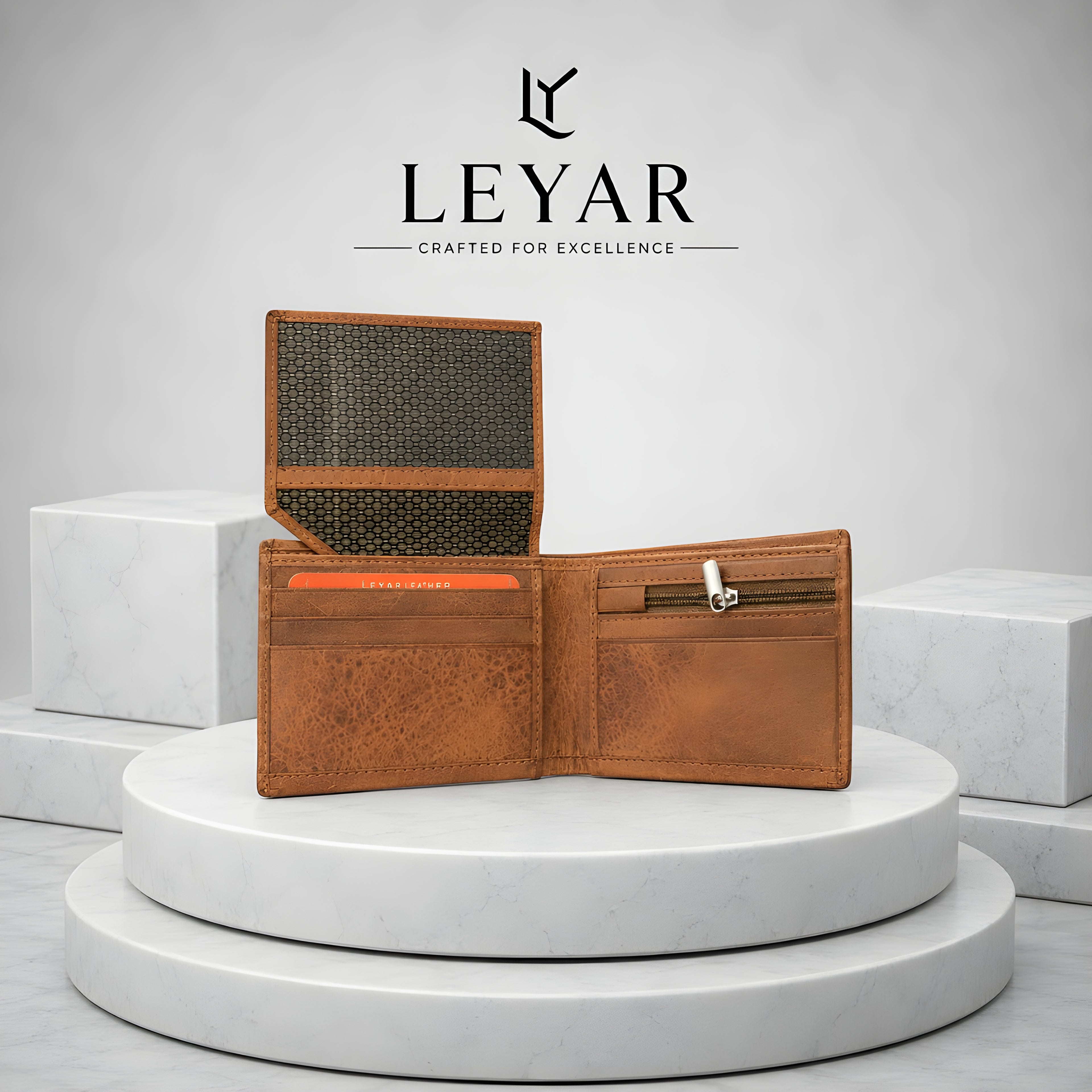 LEYAR Vintage Leather Bi-Fold Wallet for Men with Coin Pocket, Zip Pocket, ID Window & Premium Gift Box