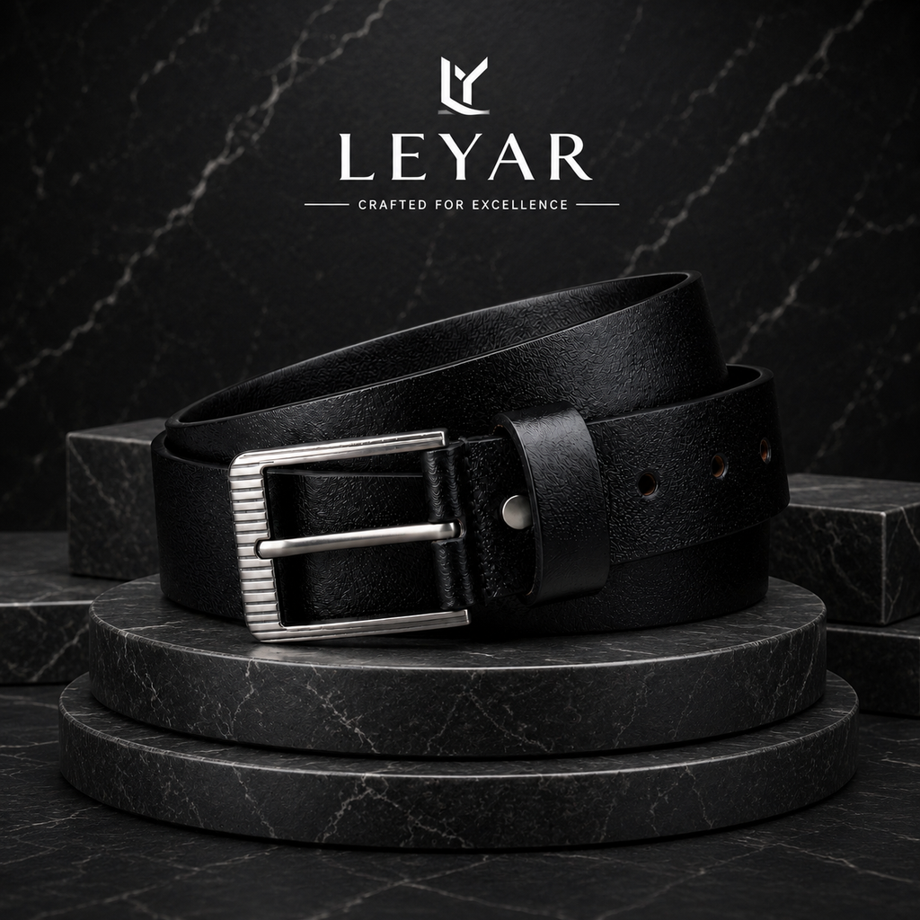 LEYAR Premium Black Leather Belt – Classic Textured Finish