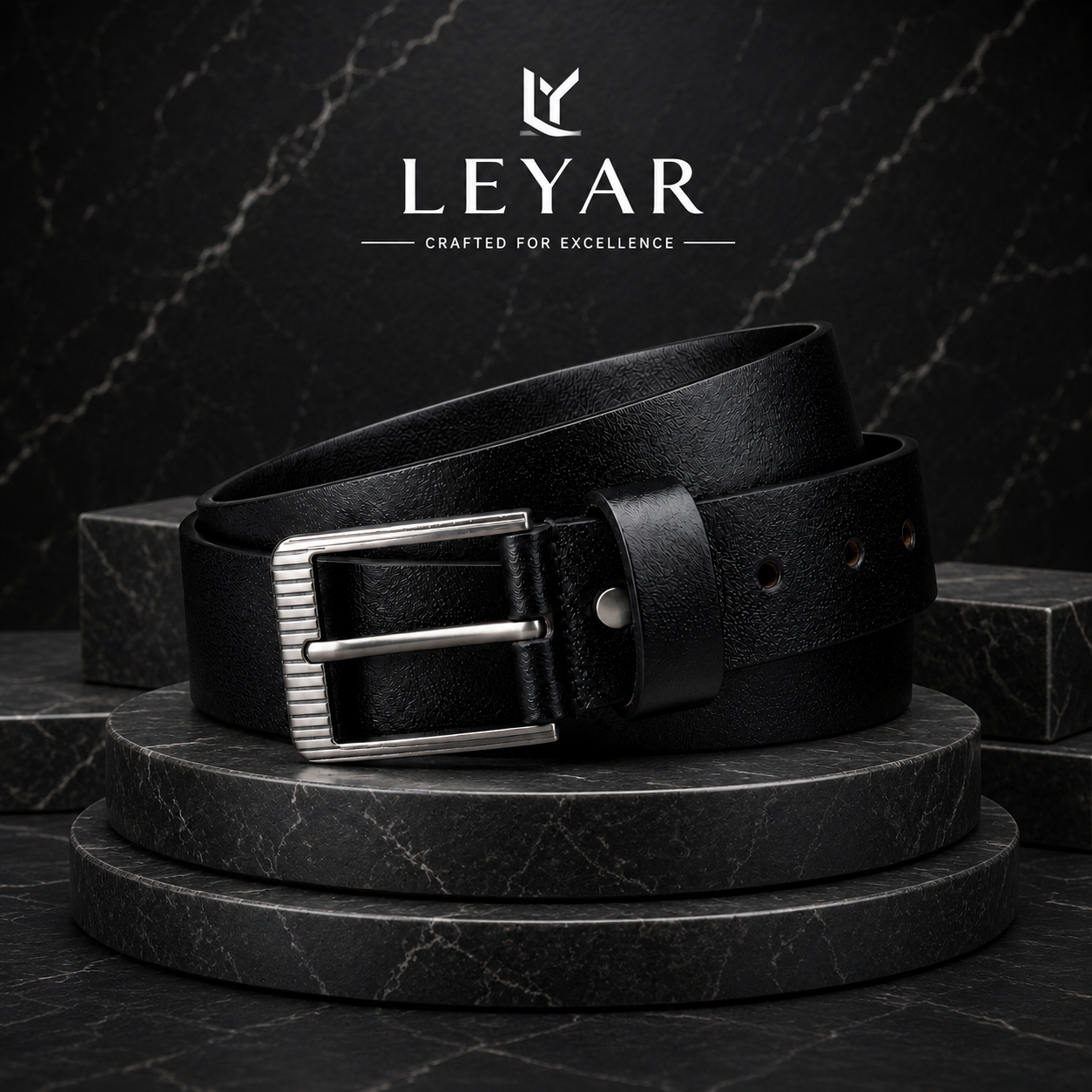 LEYAR Premium Black Leather Belt – Classic Textured Finish