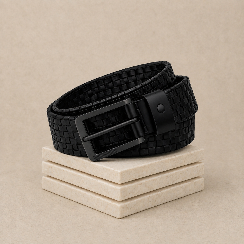 LEYAR Premium Textured Black Leather Belt