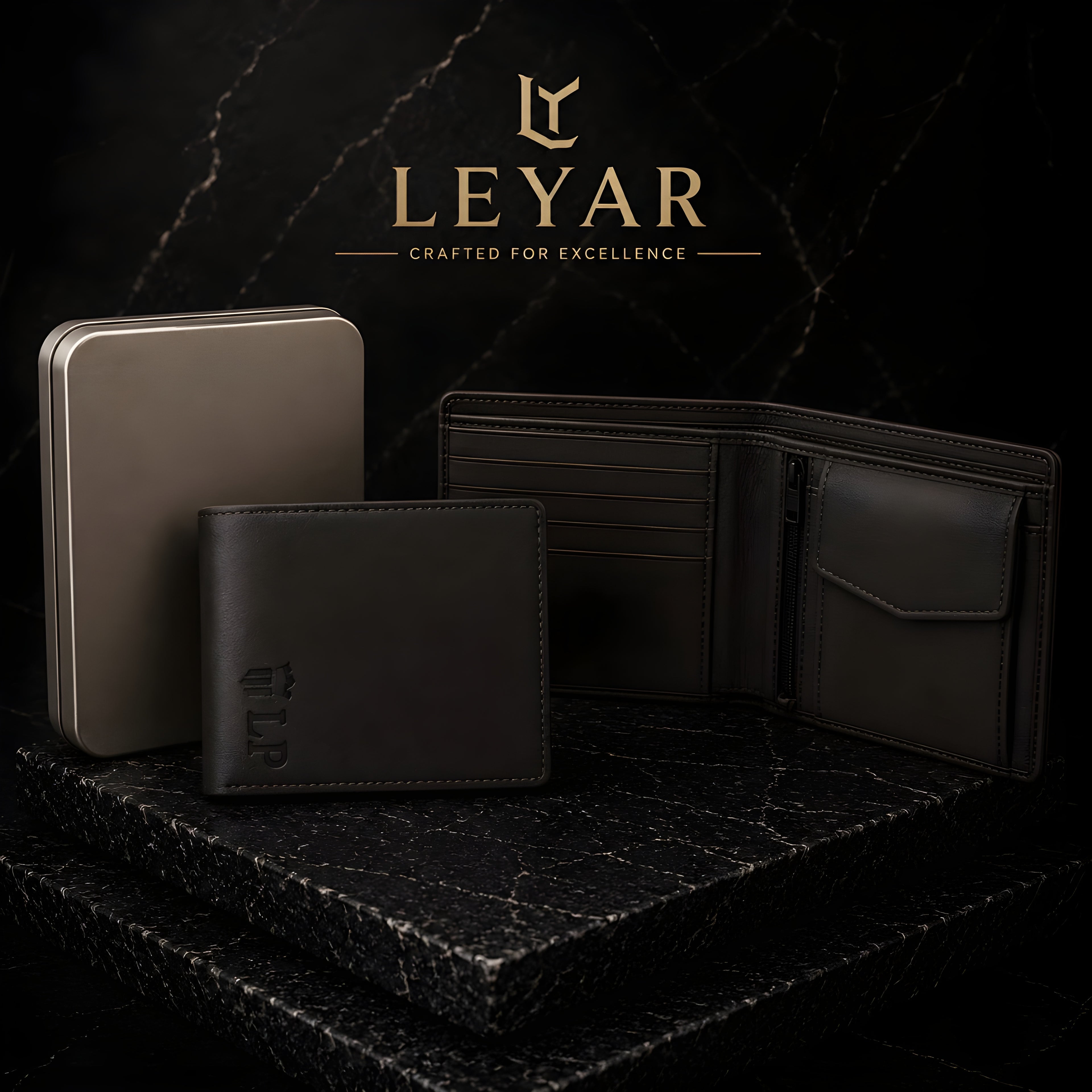 LEYAR Genuine Leather Bi-Fold Wallet for Men with Coin Pocket, Zip Pocket & Premium Gift Box