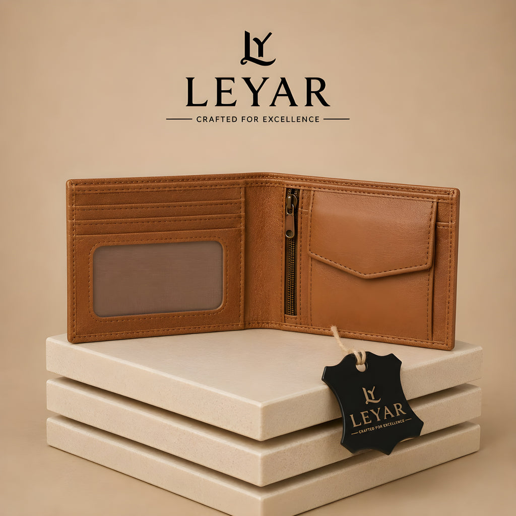 LEYAR Vintage Leather Bi-Fold Wallet for Men with Coin Pocket, Zip Pocket, ID Window & Premium Gift Box