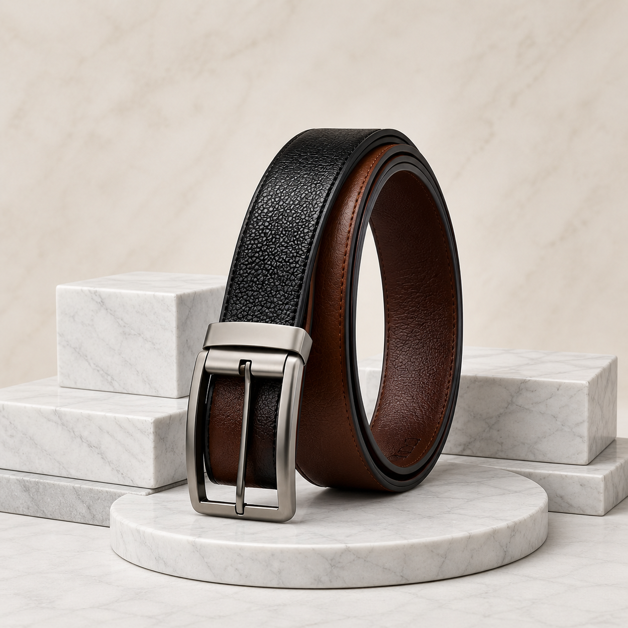 LEYAR Premium Reversible Black & Brown Leather Belt – Rotating Buckle