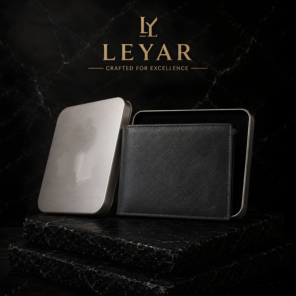 LEYAR Genuine Leather Bi-Fold Wallet for Men with Coin Pocket, ID Window & Premium Gift Box