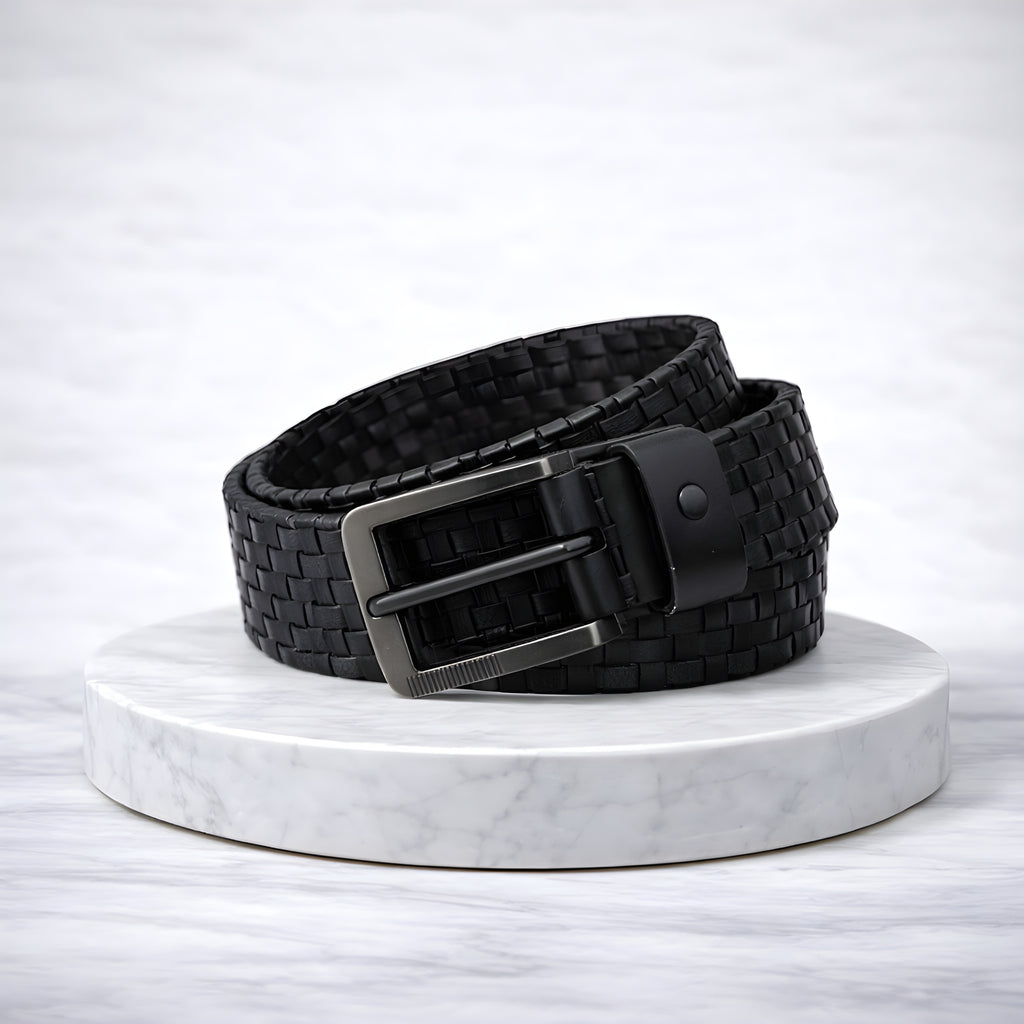 LEYAR Premium Textured Black Leather Belt