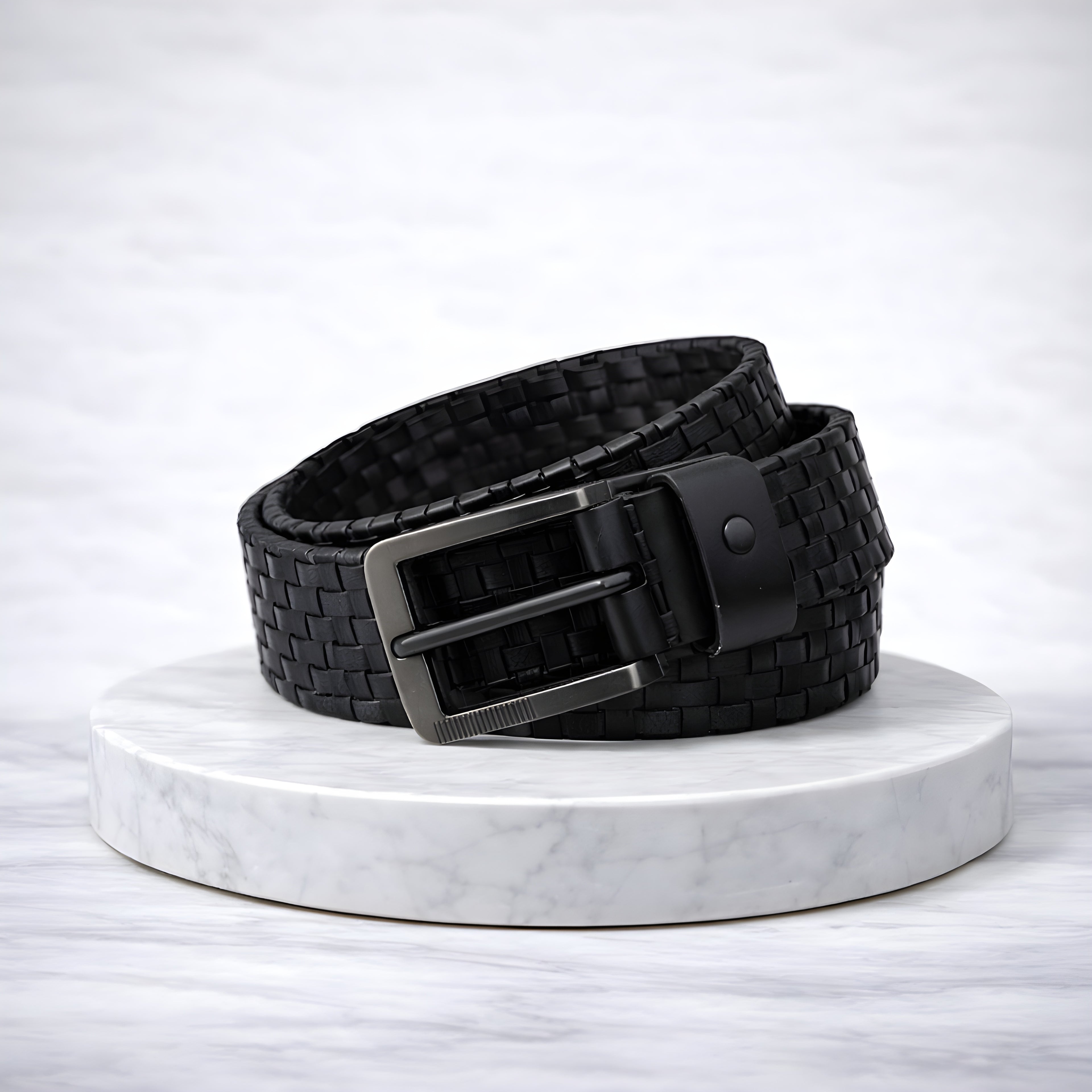 LEYAR Premium Textured Black Leather Belt