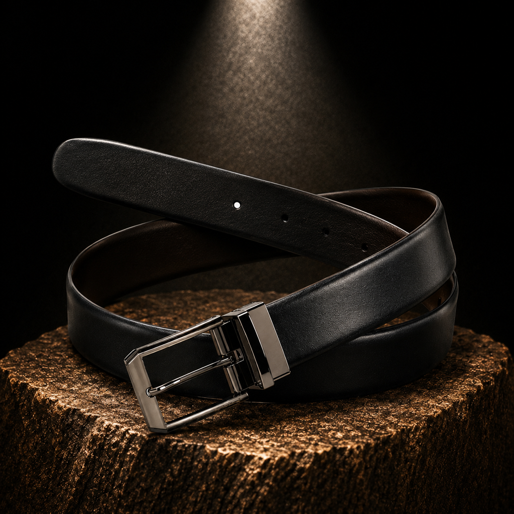 LEYAR Premium Reversible Black & Brown Leather Belt – Rotating Buckle