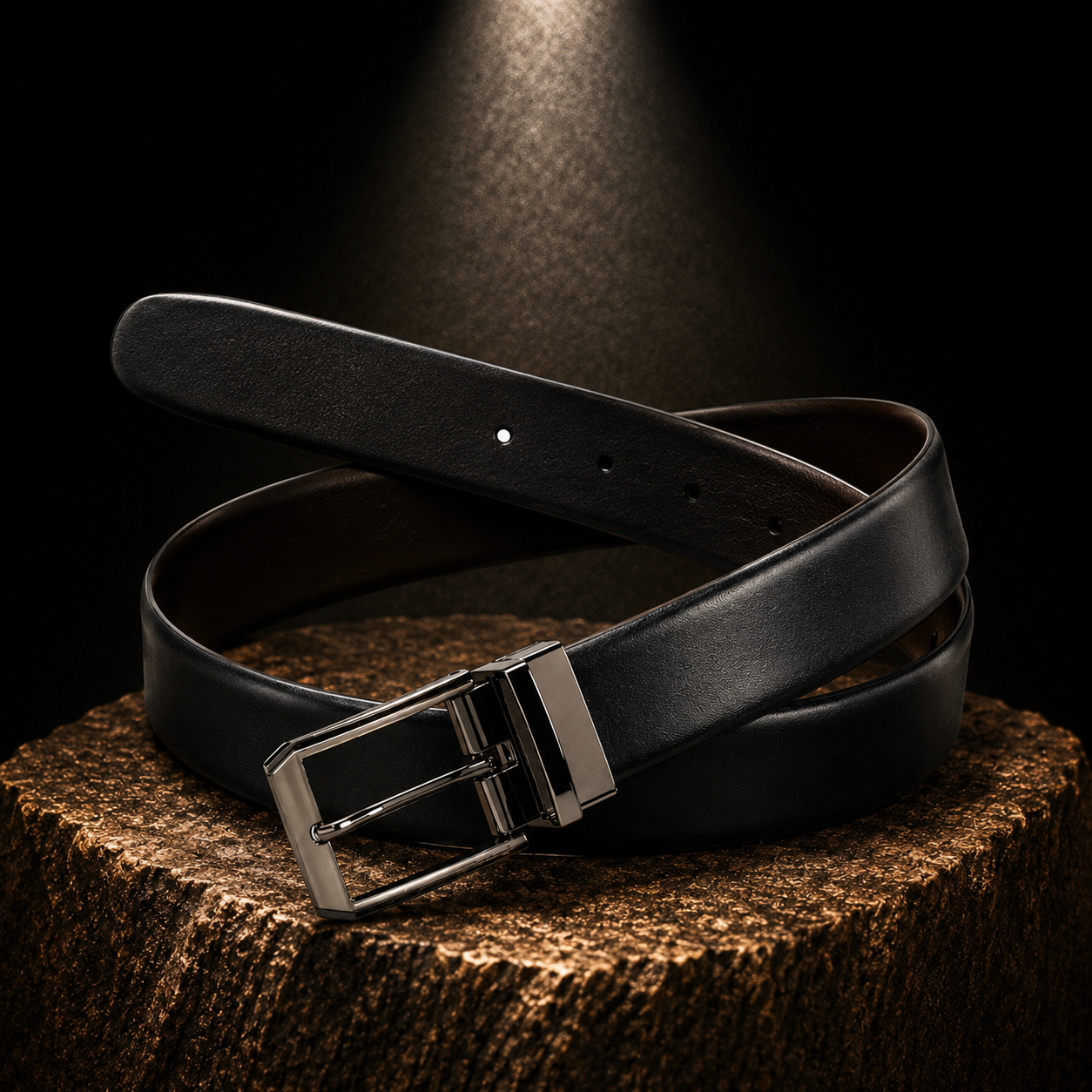 LEYAR Premium Reversible Black & Brown Leather Belt – Rotating Buckle