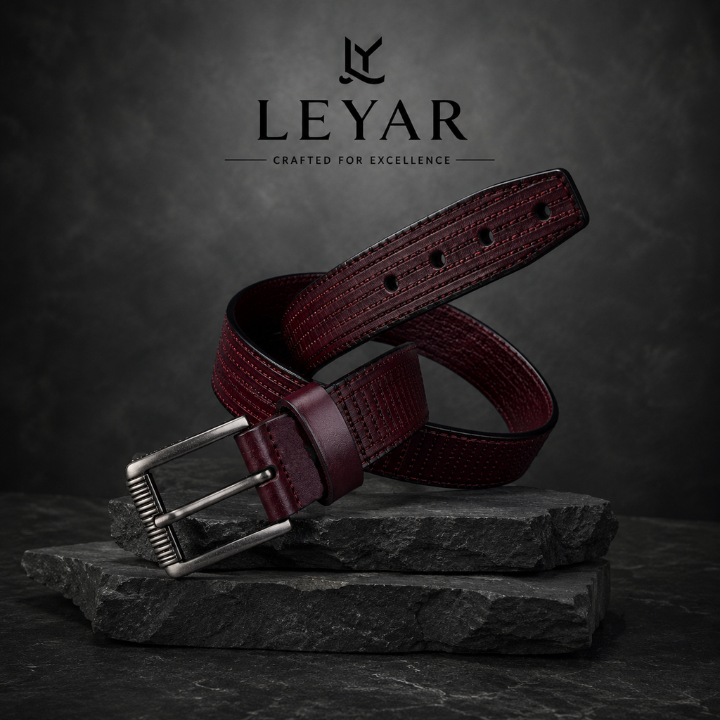 LEYAR Premium Textured Brown Leather Belt – Classic Pin Buckle
