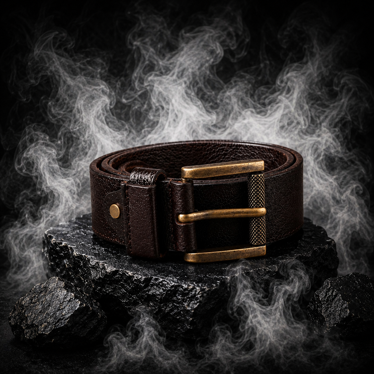 Men's Genuine Leather Belt with Vintage Brass Buckle