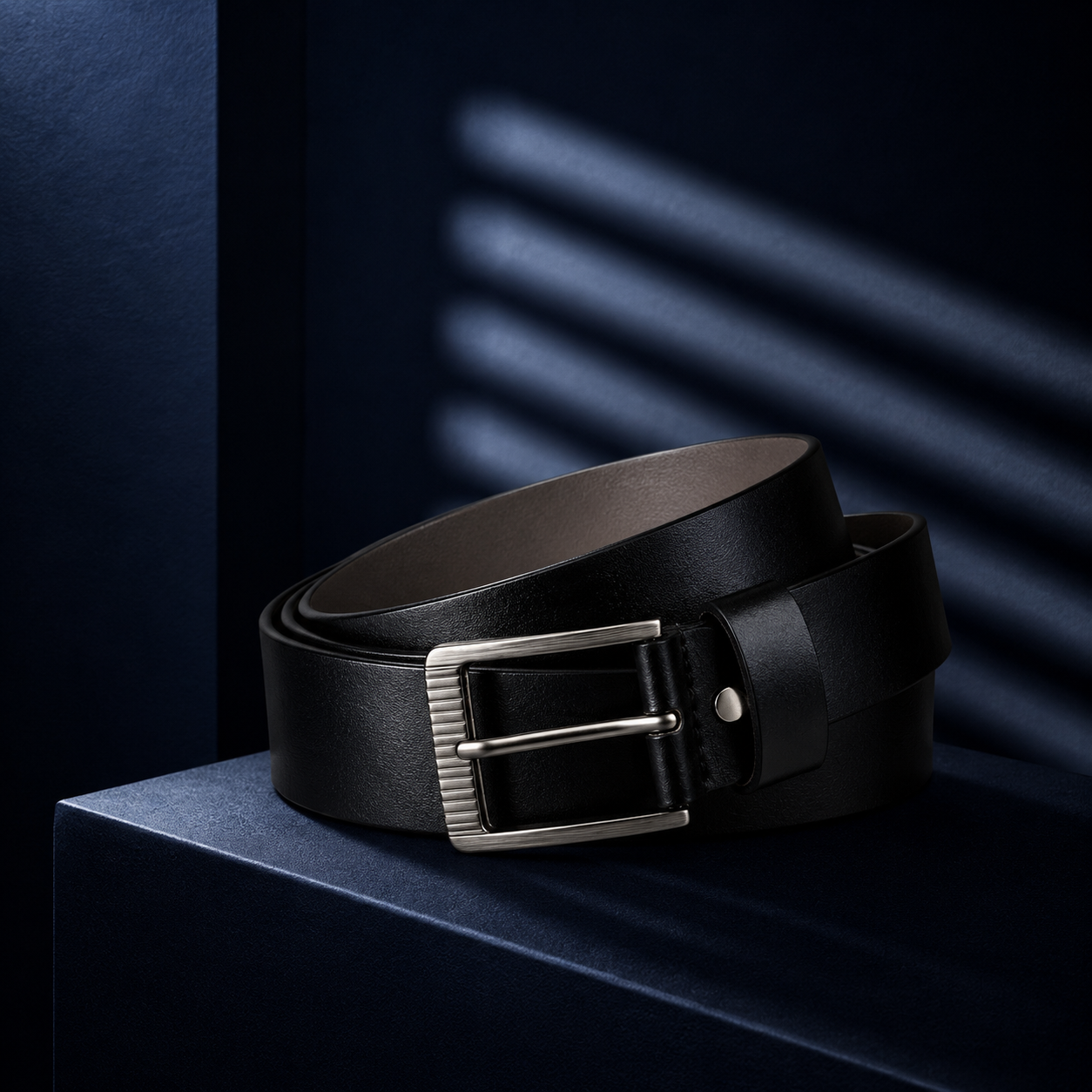 LEYAR Classic Black Formal Belt with Silver Pin Buckle