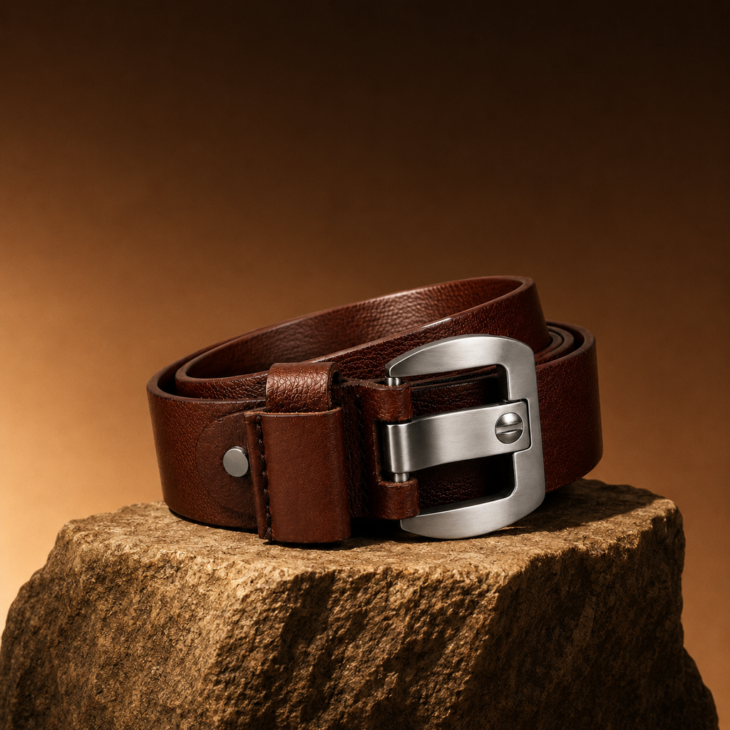 LEYAR Premium Brown Genuine Leather Belt – Classic Metal Buckle