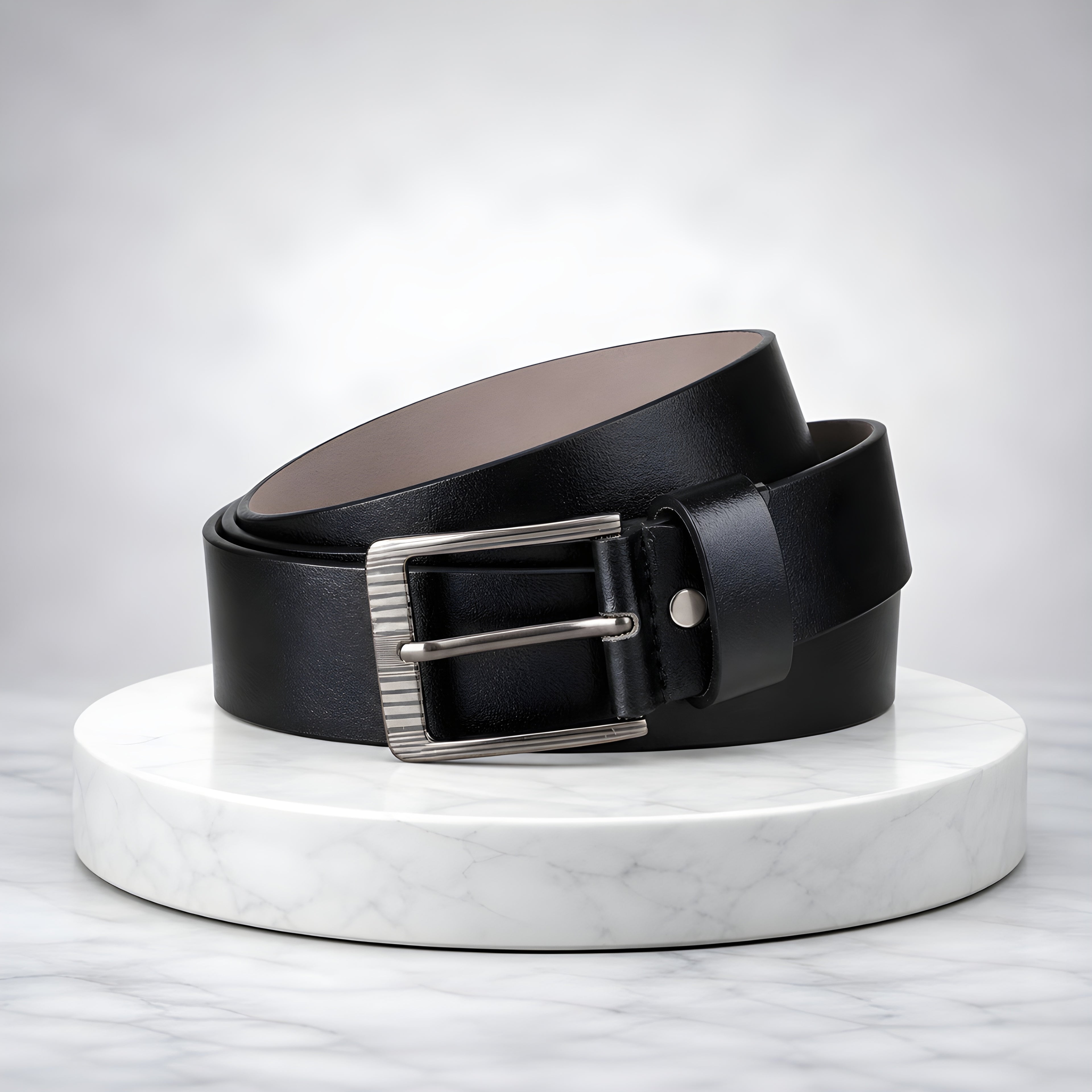 LEYAR Classic Black Formal Belt with Silver Pin Buckle