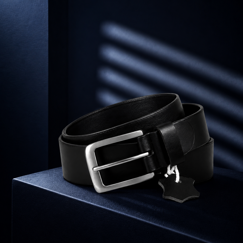 LEYAR Premium Black Leather Belt – Classic Textured Finish