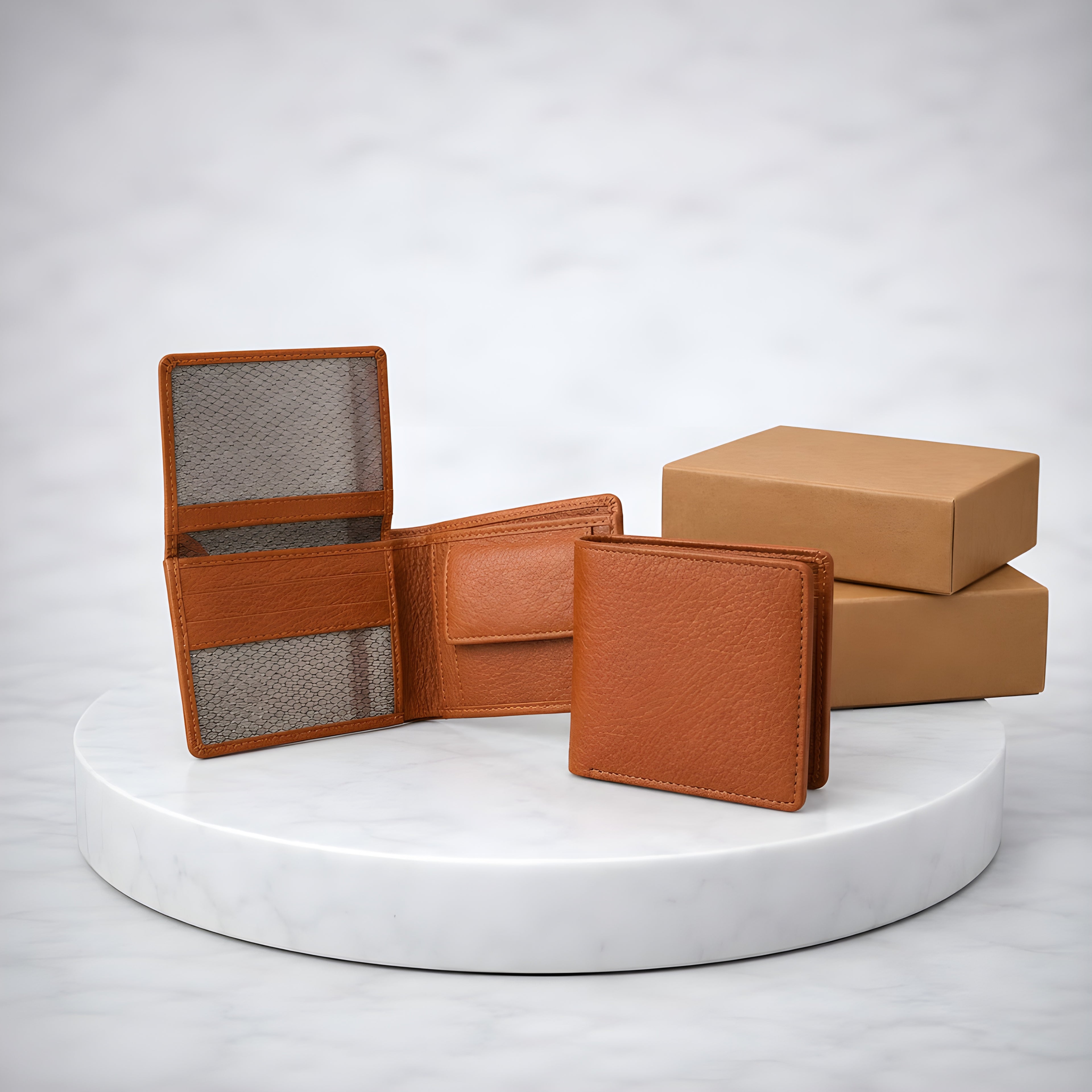 LEYAR Genuine Leather Bi-Fold Wallet for Men with Flip ID Window, Coin Pocket & Premium Gift Box | Tan Brown