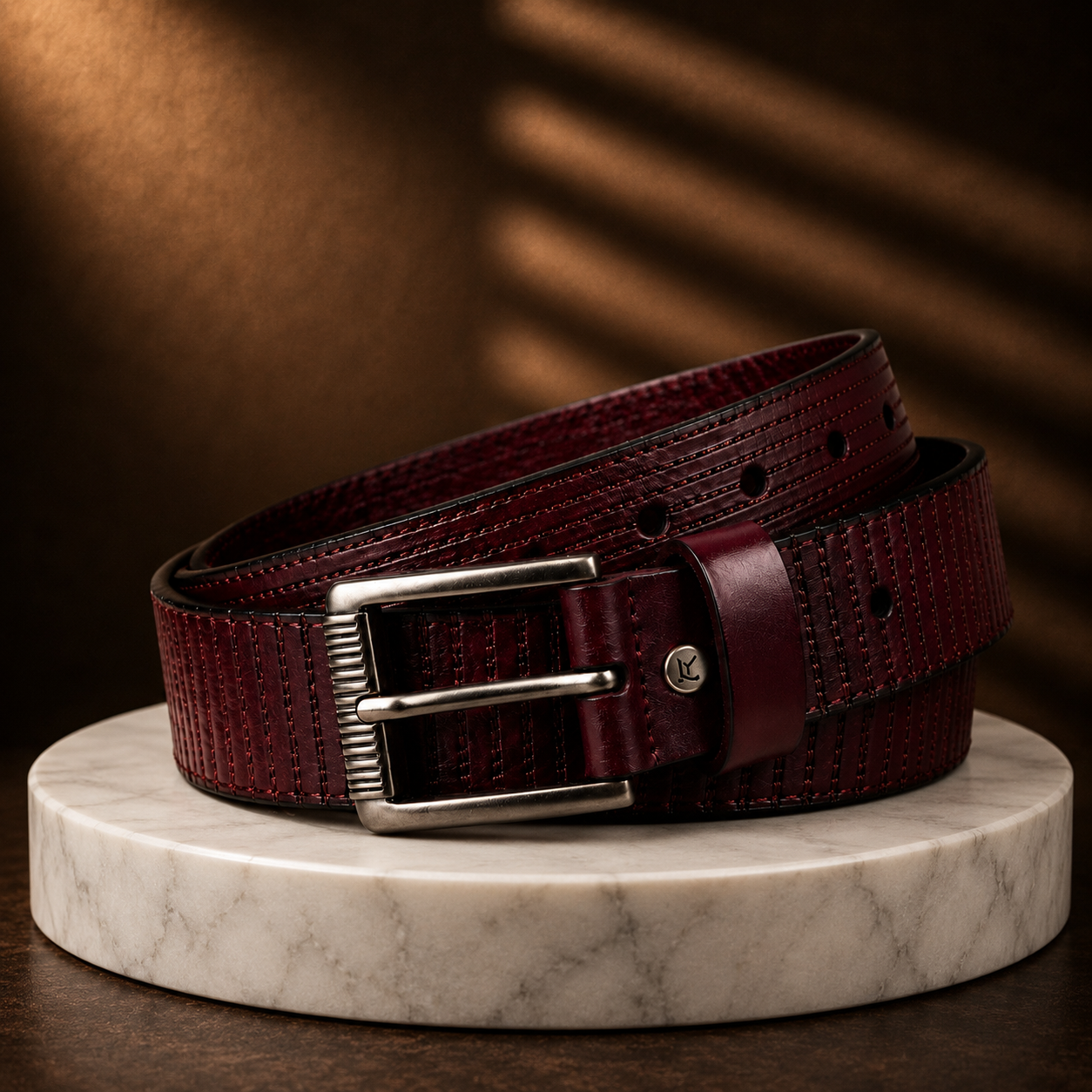 LEYAR Premium Textured Brown Leather Belt – Classic Pin Buckle