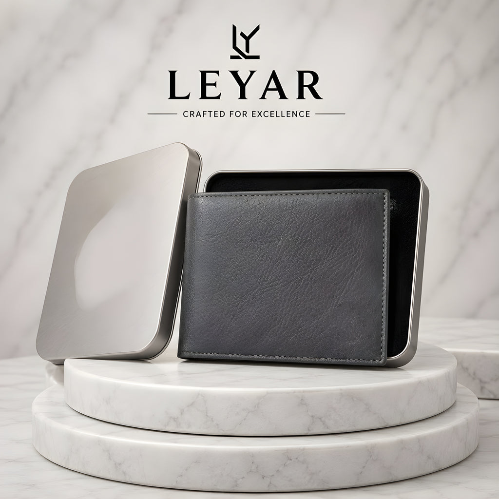 LEYAR Genuine Leather Bi-Fold Wallet for Men with Coin Pocket, ID Window & Premium Gift Box