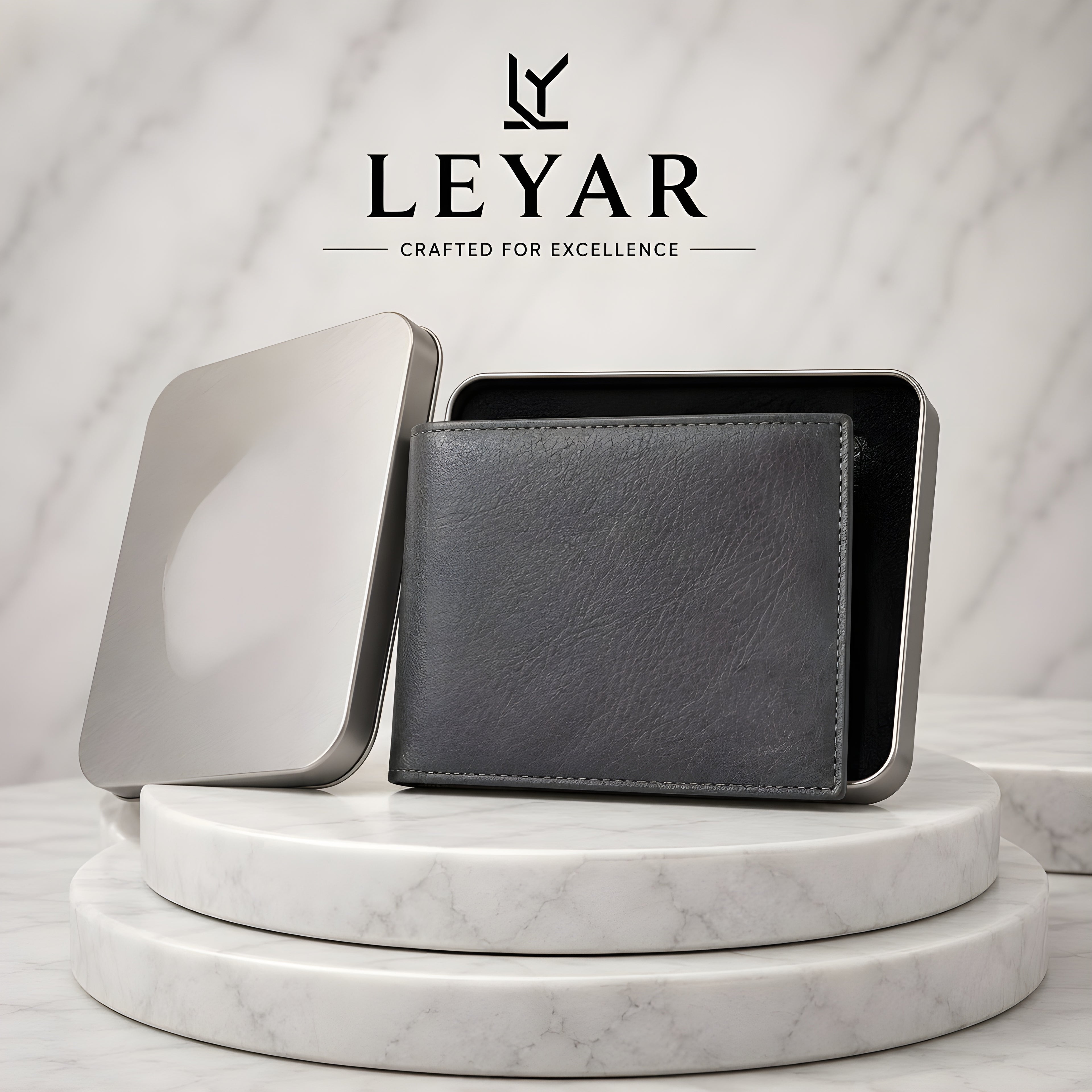 LEYAR Genuine Leather Bi-Fold Wallet for Men with Coin Pocket, ID Window & Premium Gift Box