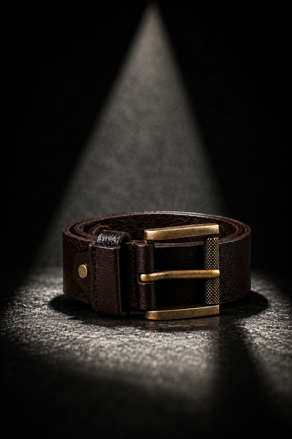Men's Genuine Leather Belt with Vintage Brass Buckle