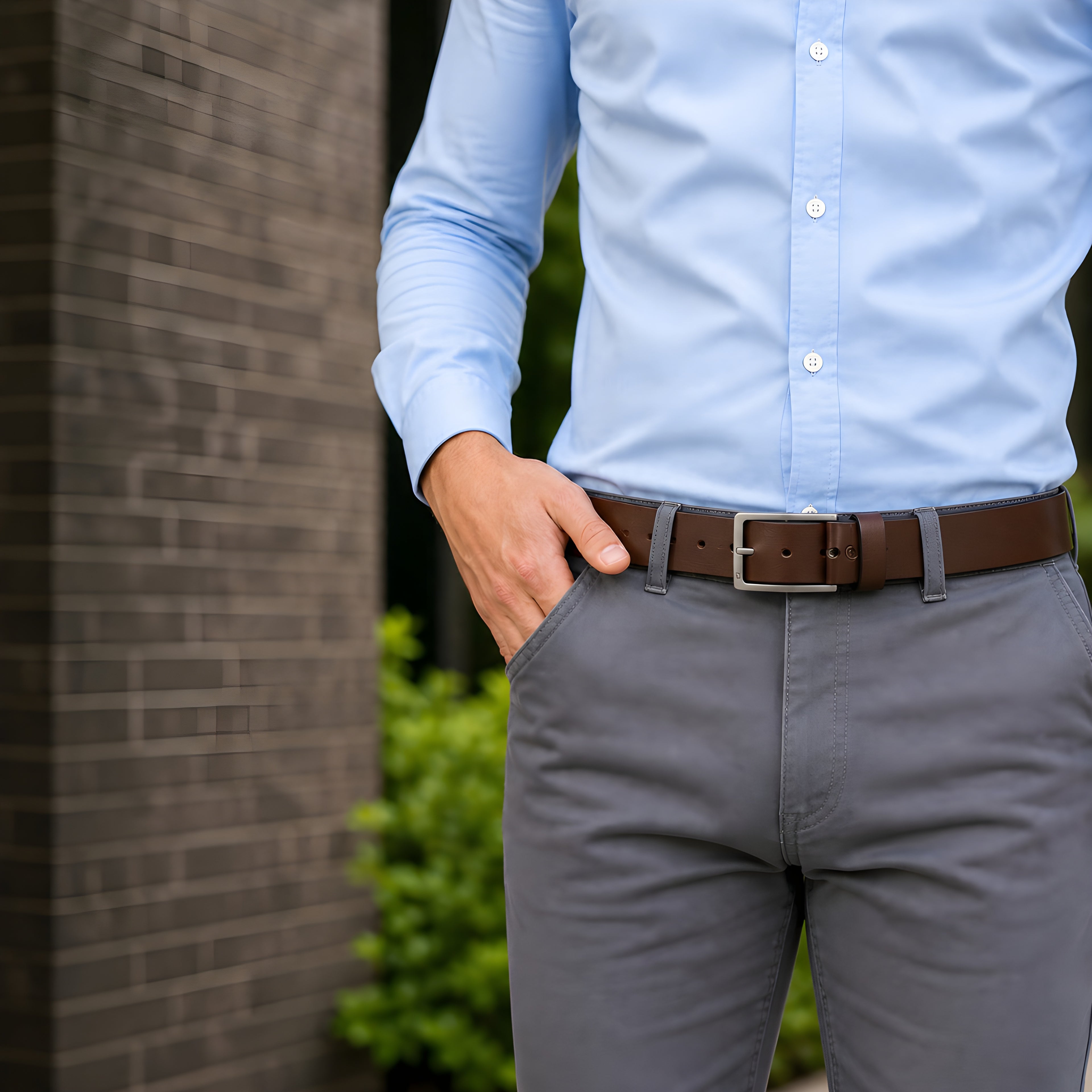 LEYAR Premium Smooth Brown Leather Belt – Classic Metal Timber Buckle