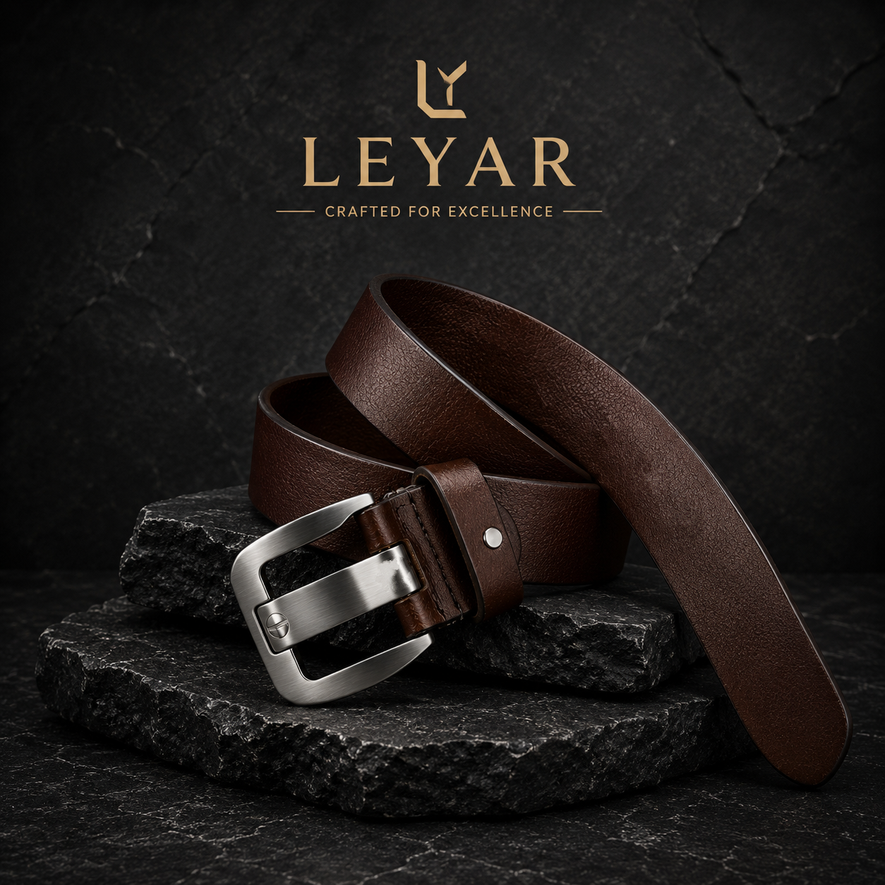 LEYAR Premium Brown Genuine Leather Belt – Classic Metal Buckle