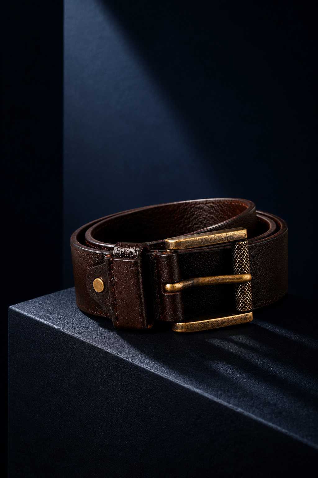 Men's Genuine Leather Belt with Vintage Brass Buckle