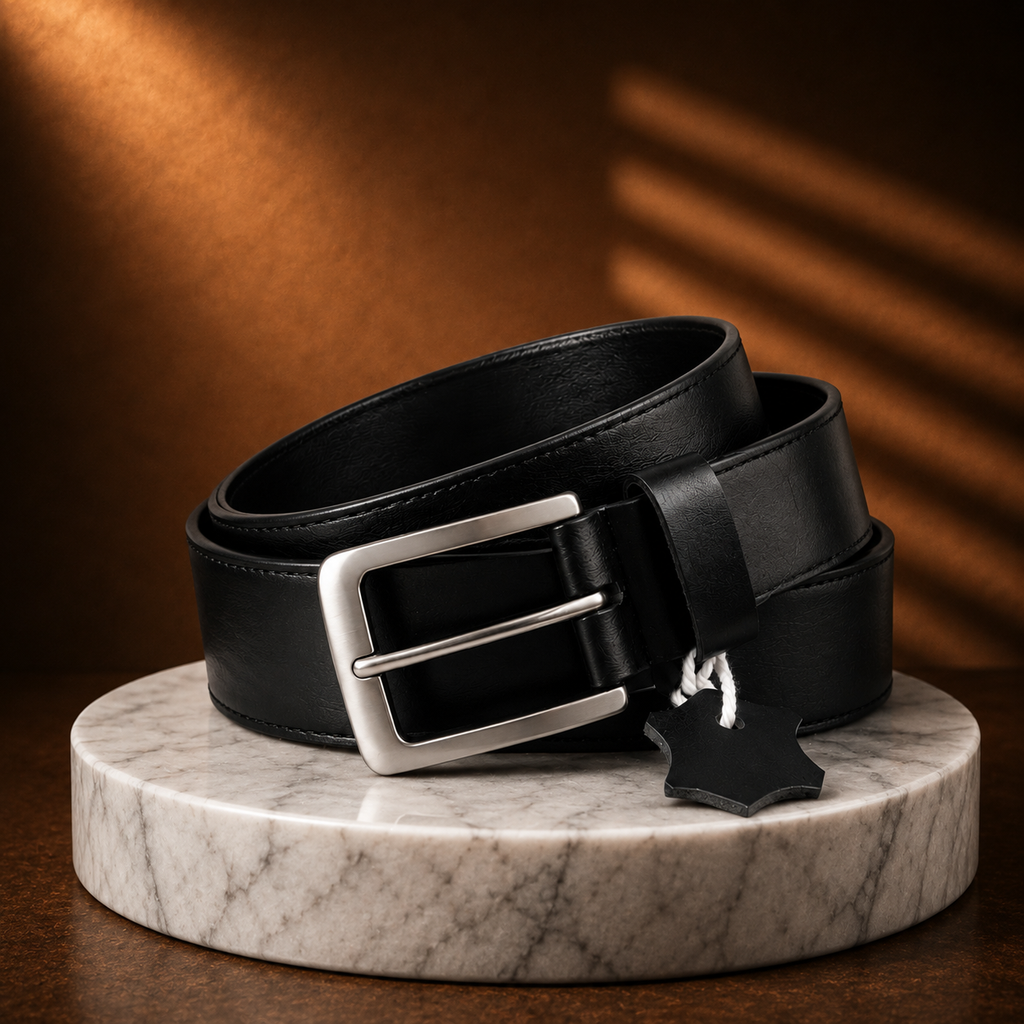 LEYAR Premium Black Leather Belt – Classic Textured Finish
