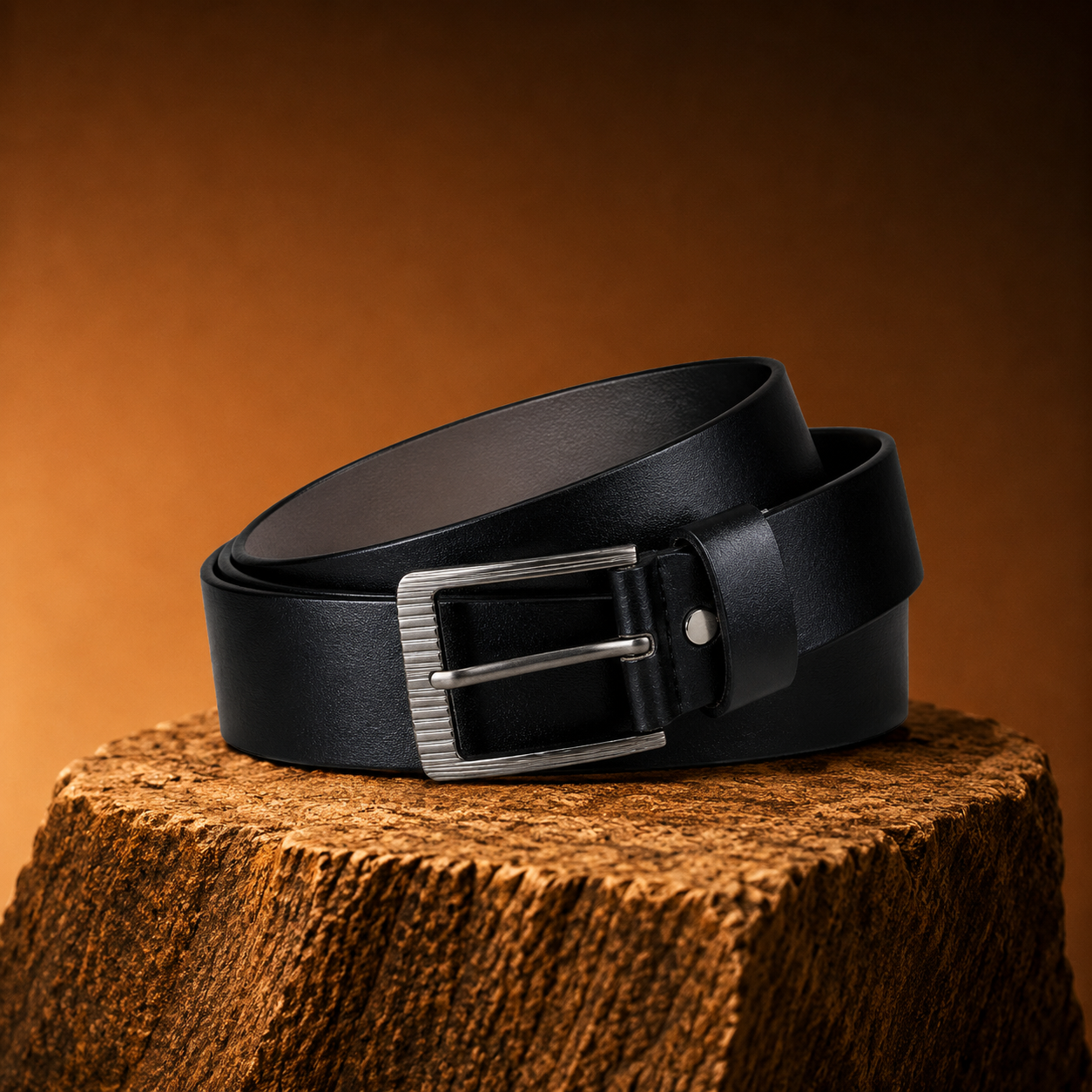 LEYAR Classic Black Formal Belt with Silver Pin Buckle