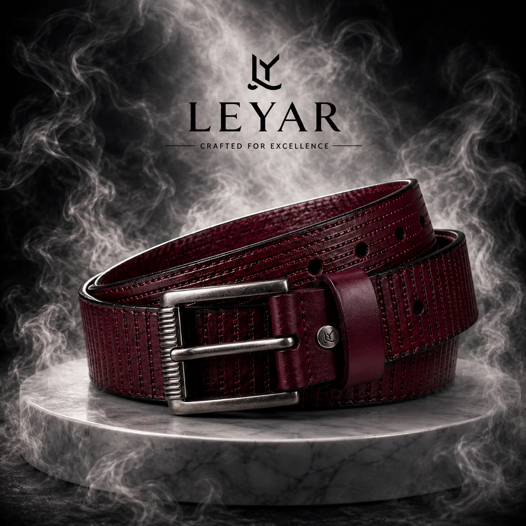 LEYAR Premium Textured Brown Leather Belt – Classic Pin Buckle
