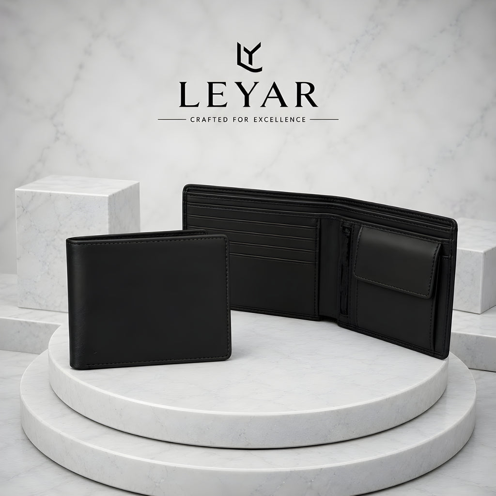 LEYAR Genuine Leather Bi-Fold Wallet for Men with Coin Pocket, Zip Pocket & Premium Gift Box