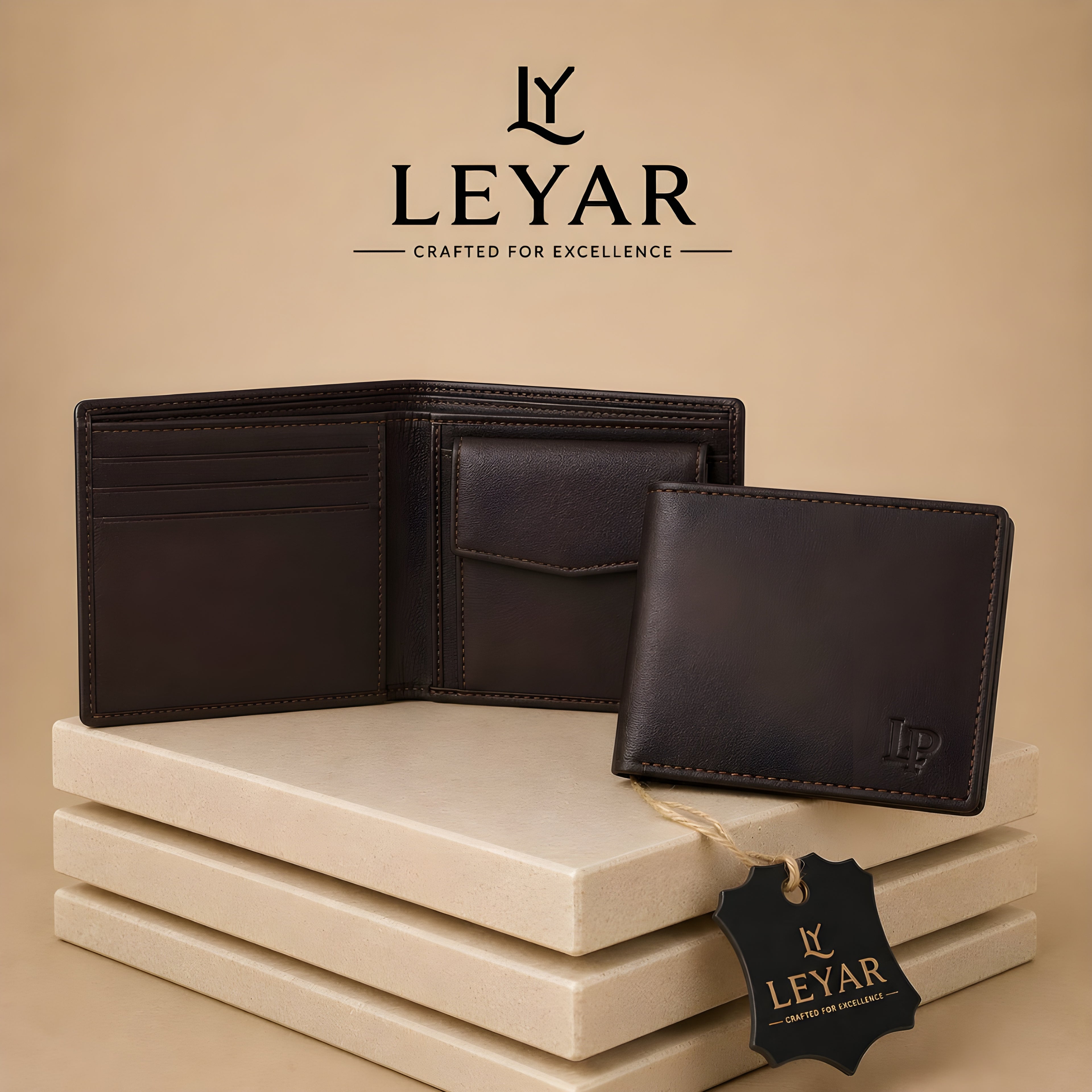 LEYAR Genuine Leather Bi-Fold Wallet for Men with Coin Pocket, Zip Pocket & Premium Gift Box