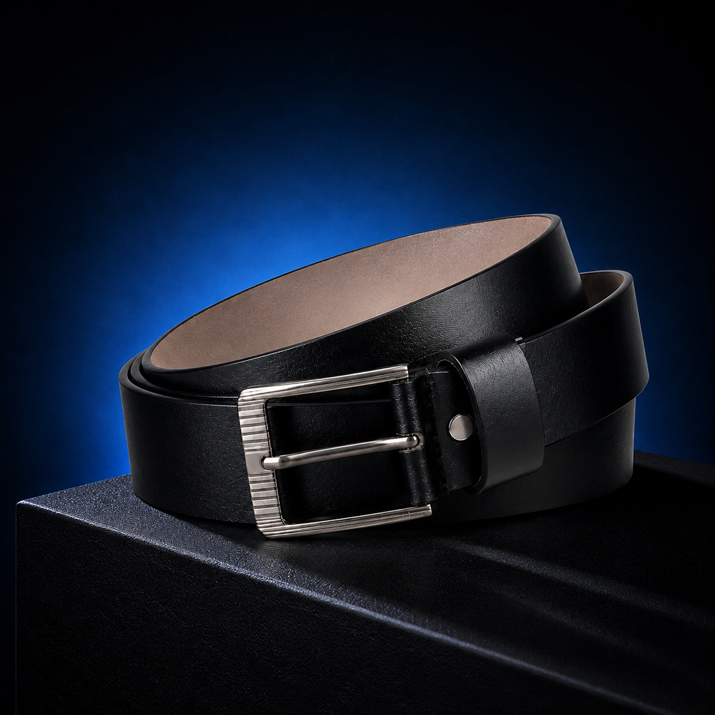 LEYAR Classic Black Formal Belt with Silver Pin Buckle