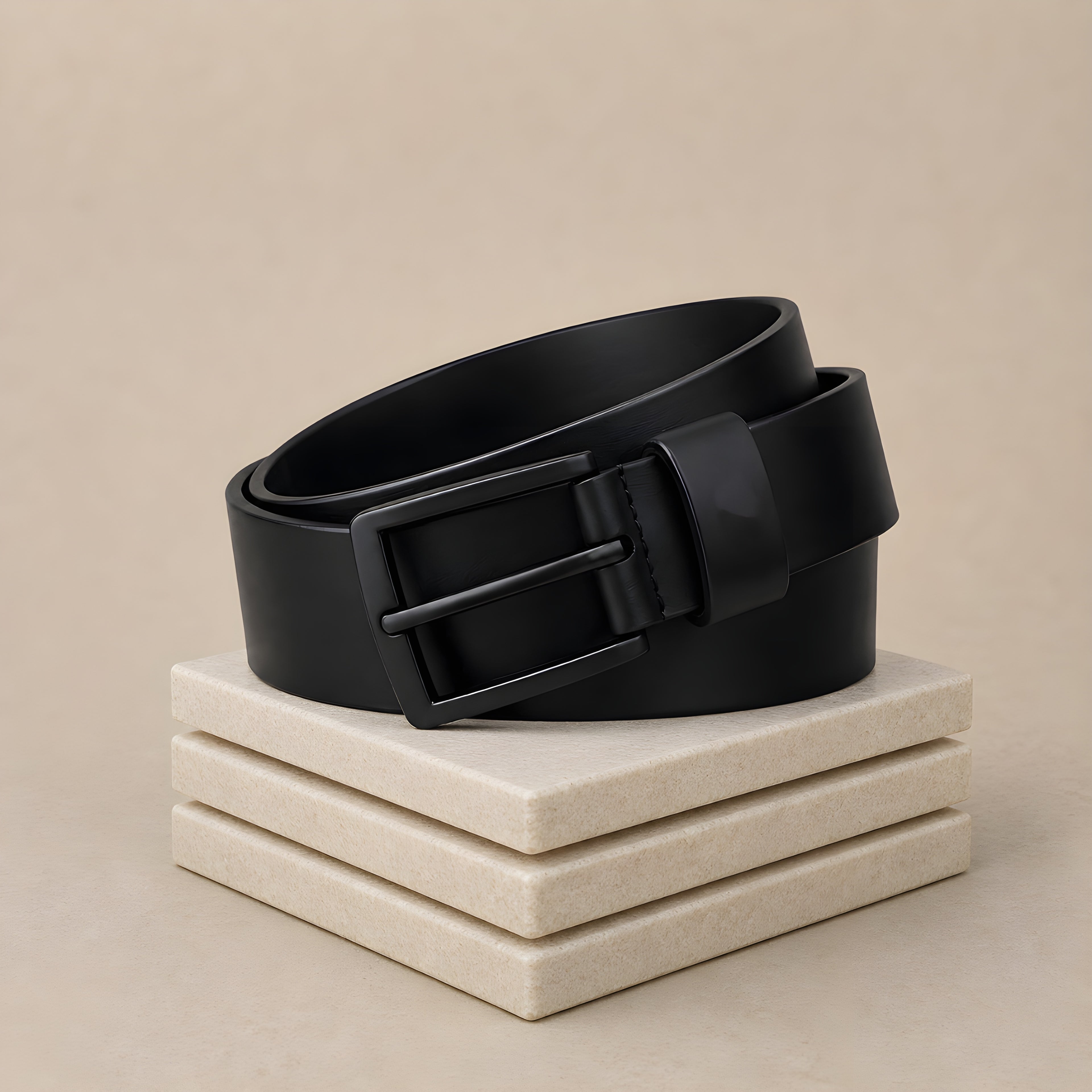 LEYAR Premium Smooth Black Leather Belt – Matte Black Buckle