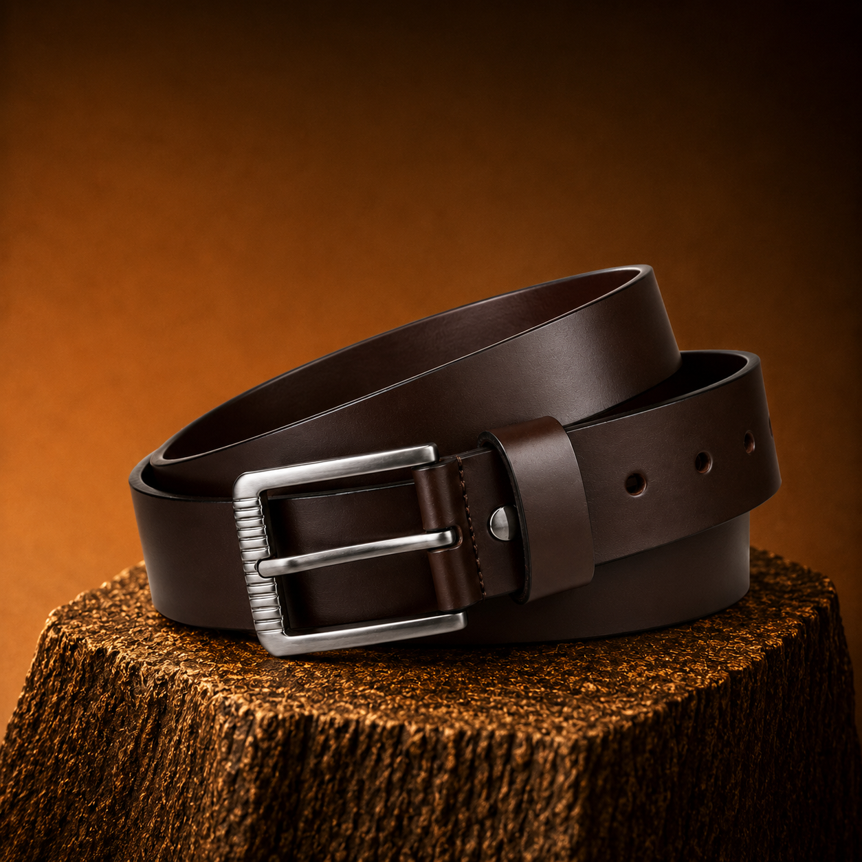LEYAR Premium Smooth Brown Leather Belt – Classic Metal Timber Buckle