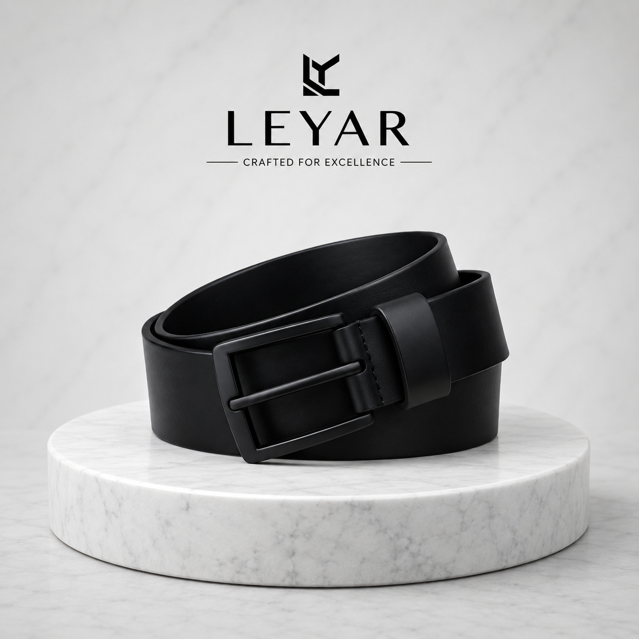 LEYAR Premium Smooth Black Leather Belt – Matte Black Buckle
