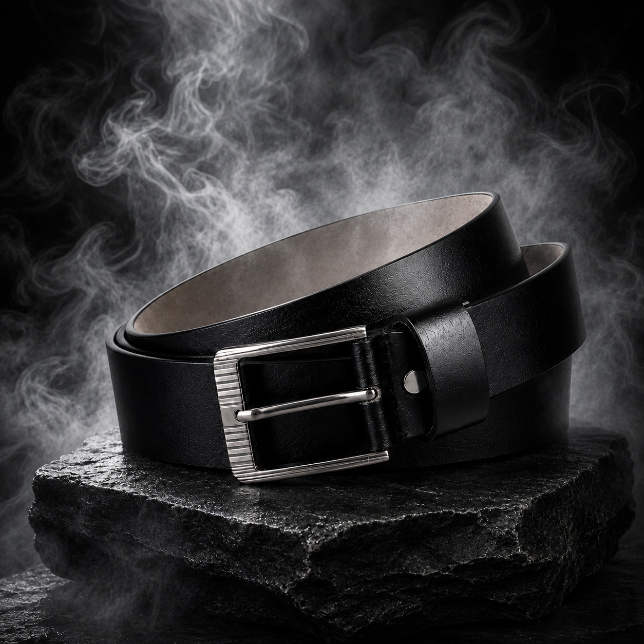 LEYAR Classic Black Formal Belt with Silver Pin Buckle